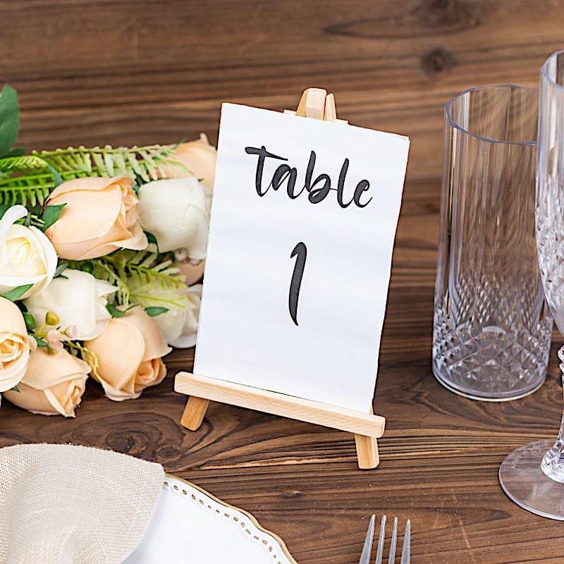 10 Natural Wooden Mini Easel Place Card Holders - Wedding Table Number Stands for Reception, Party, and Event Decor