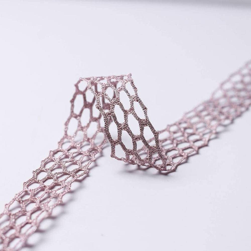 QUNLIPAI 40mm Pink Silk Hollow Honeycomb Ribbon - 10 Yards Handmade DIY Accessories for Christmas, Wedding, Party Decor & Clothing (Ideal for Gift Wrapping, Hair Bows, Scrapbooking & Craft Projects)