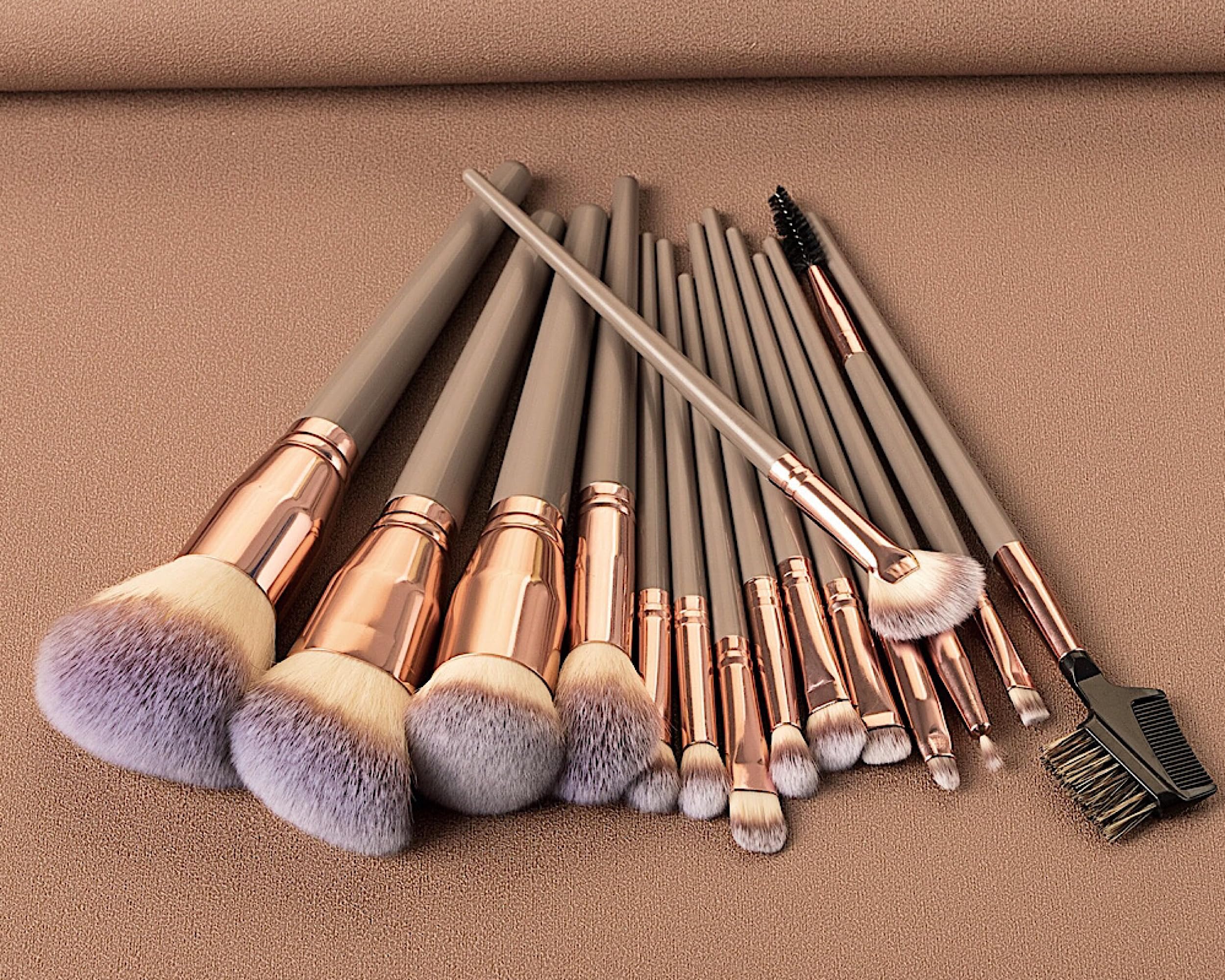 Professional 15-Piece HABIBI Makeup Brush Set with Pouch - Soft, Durable & Easy to Hold for Flawless Foundation, Blending & Contouring - Perfect for Travel, Home & Professional Makeup Artists