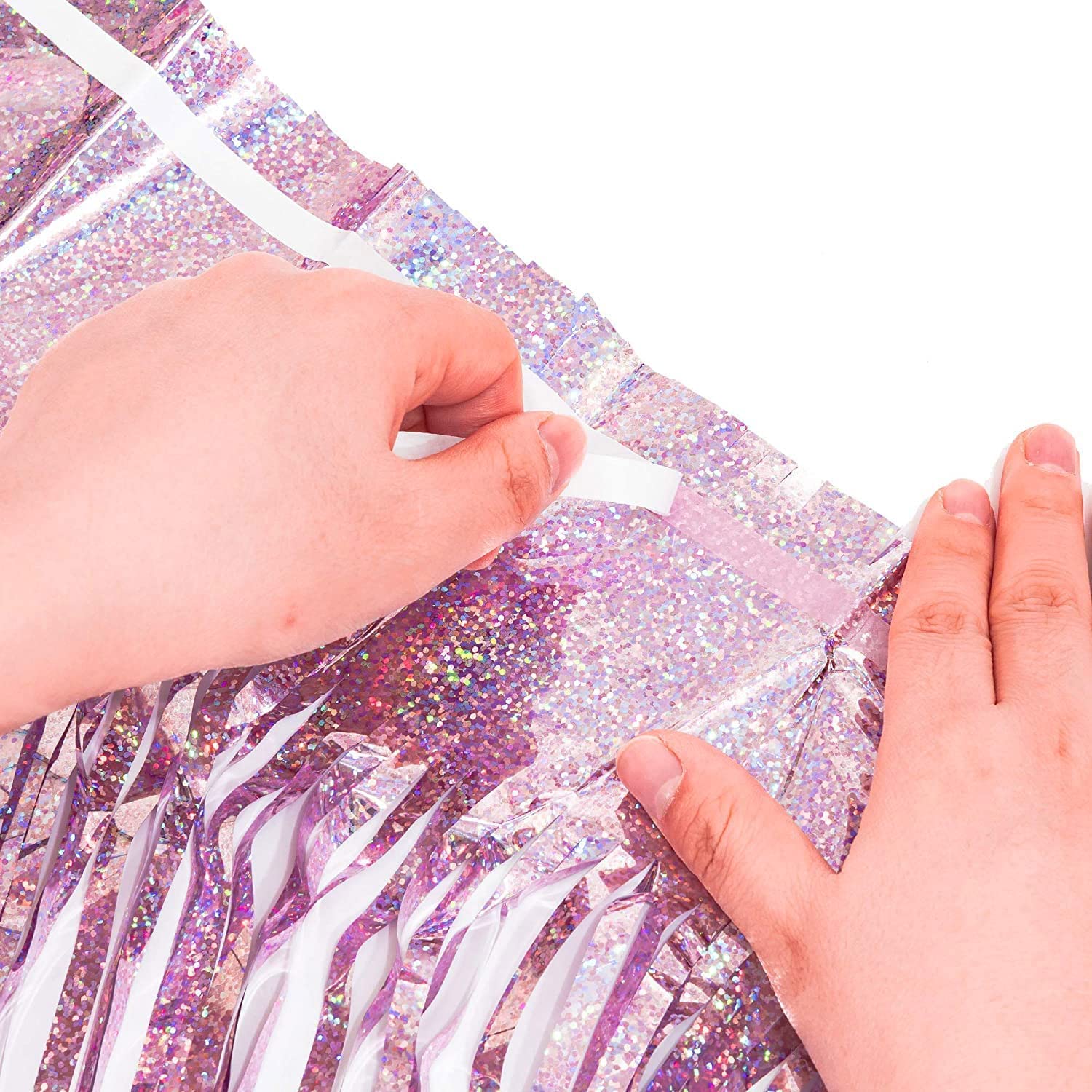 BRAVESHINE 2-Pack Metallic Tinsel Foil Fringe Curtains - 3.2 ft x 8.2 ft Purple & Pink Party Backdrop for Valentine's Day, Birthdays, Bridal Showers, Bachelorette Parties - Perfect for Photo Booths, Wedding Decorations, and Women's Celebration Events