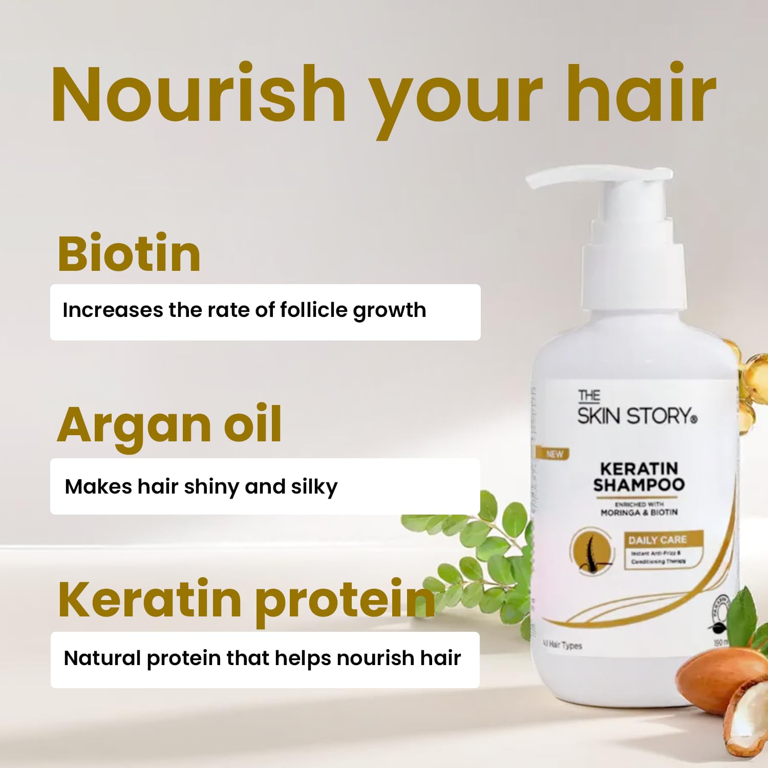 Keratin Shampoo for Normal to Dry Hair - Deep Cleansing & Frizz Control with Argan Oil, Macadamia Oil & Biotin - Paraben-Free Nourishing Shampoo for Women & Men (190ml) - Perfect for Daily Hair Care & Smoothing Treatments
