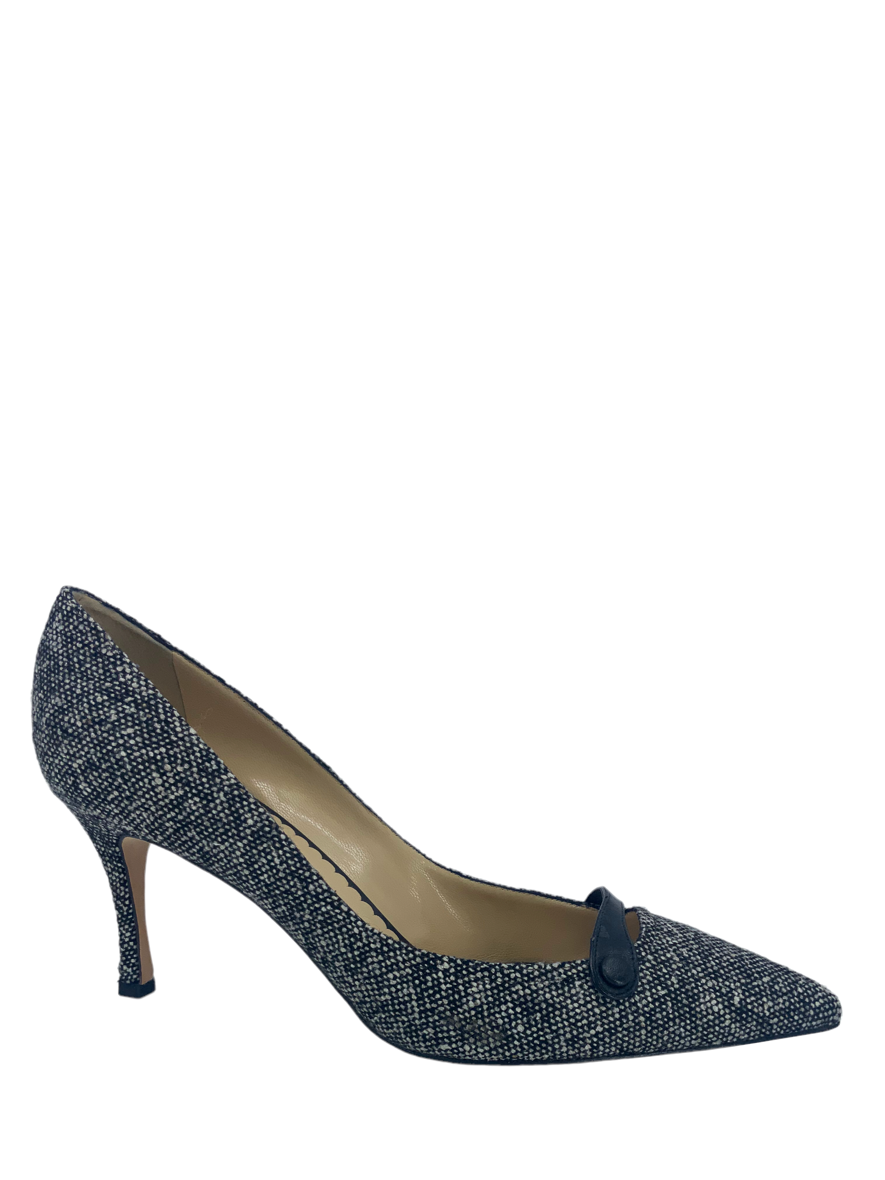 Manolo Blahnik Tweed Pumps Women's Size 9.5 | Classic Designer Heels for Office, Wedding & Evening Events