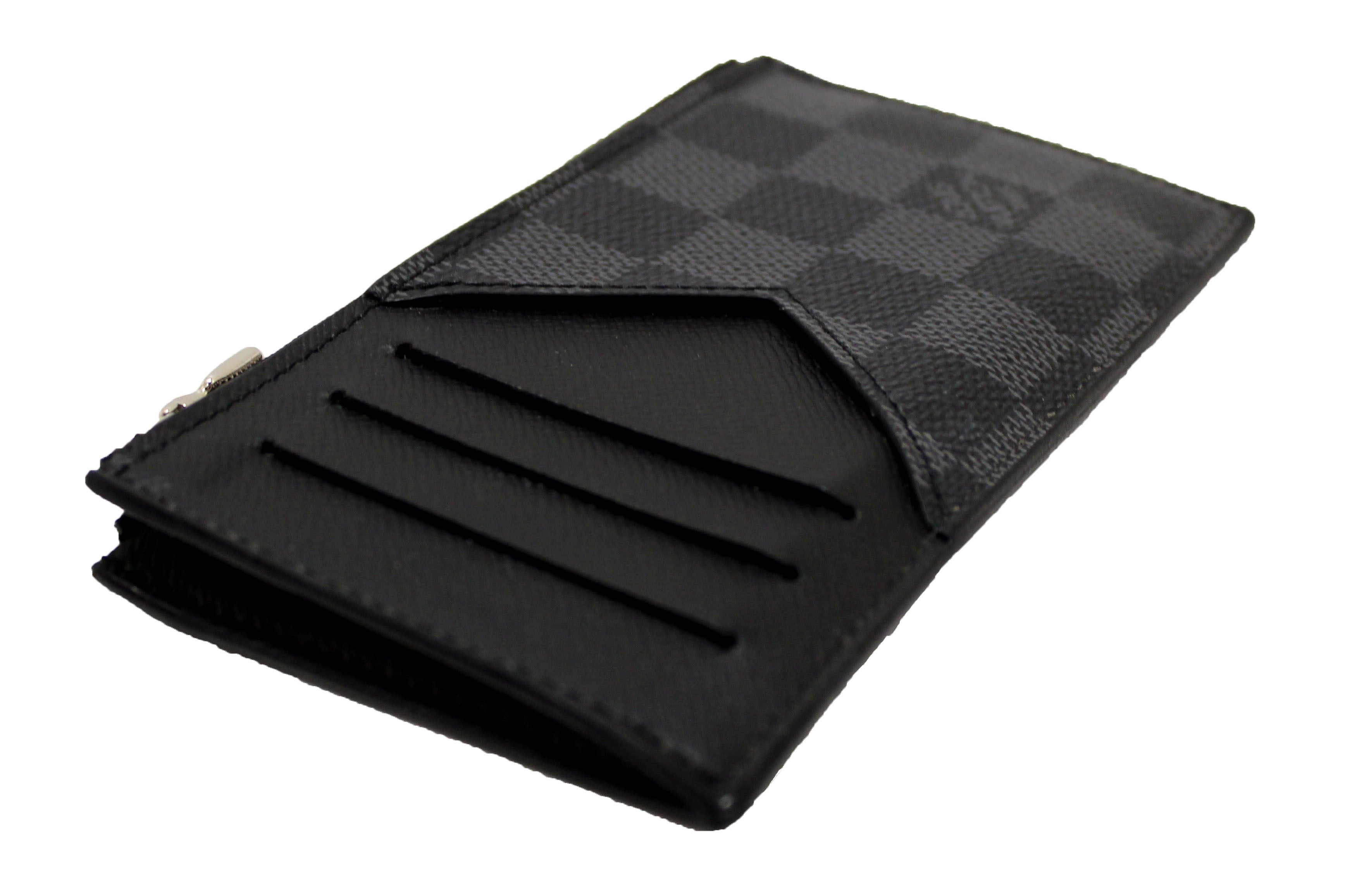 Authentic Louis Vuitton Damier Graphite Canvas Coin Card Holder Wallet - Slim RFID Blocking Credit Card Case for Men & Women | Perfect for Travel, Business & Everyday Use
