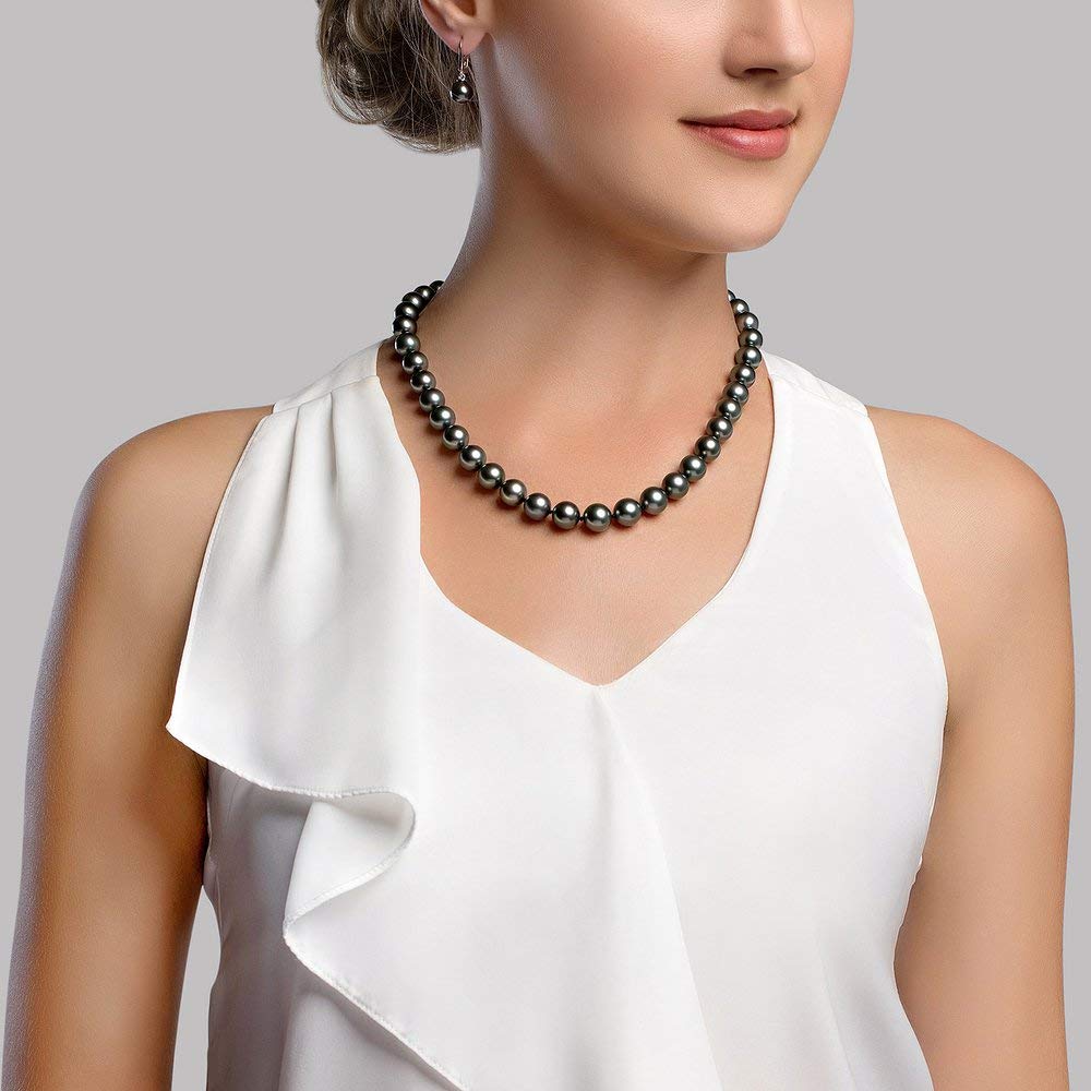 14K Gold 8-10mm Black Tahitian Pearl Necklace for Women - Elegant Evening Wear