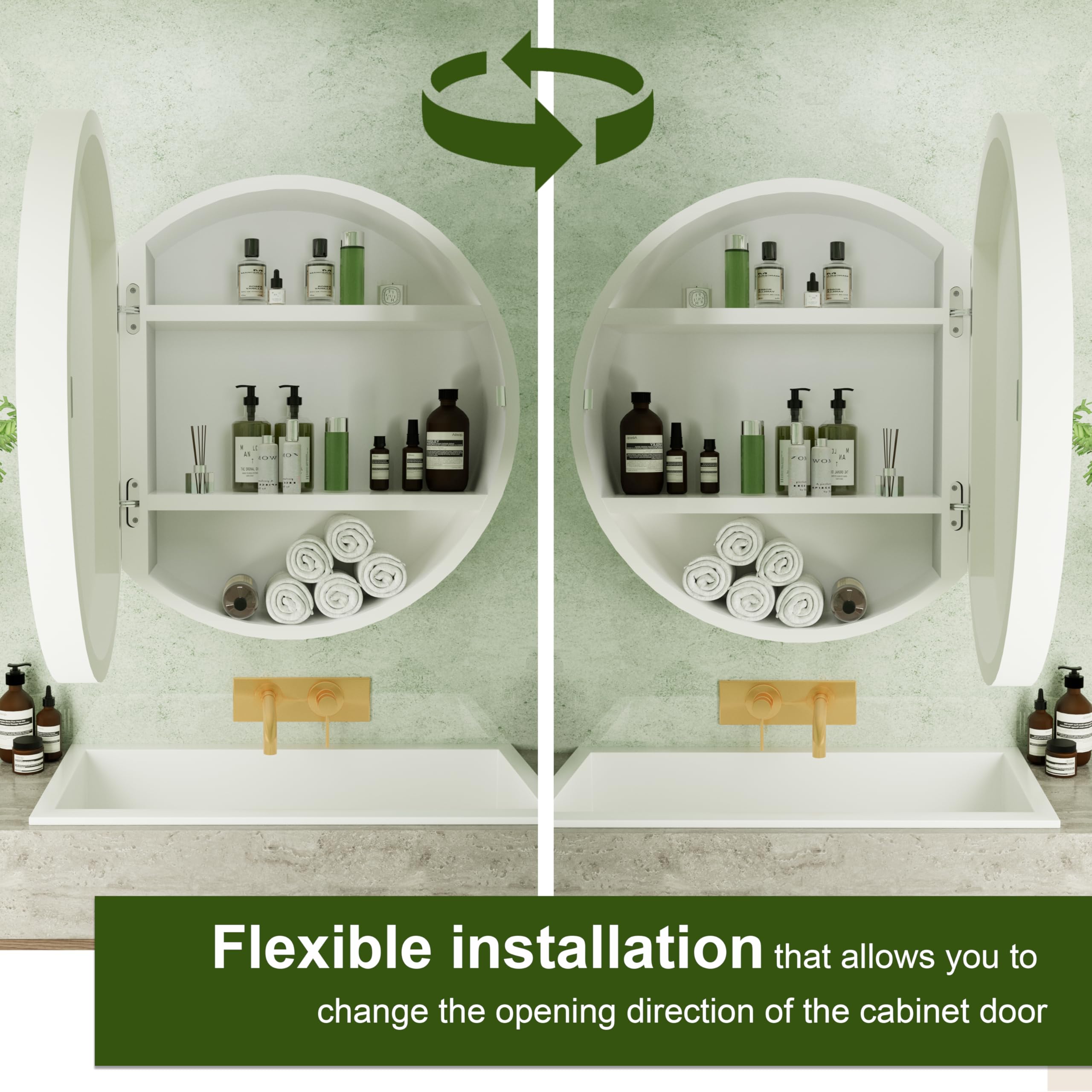 Round Medicine Cabinet Mirror with Shelf - Bathroom Wall Mounted Storage Cabinet with Vanity Mirror, Surface Mount Above Toilet Organizer (White) - Perfect for Small Bathrooms, Powder Rooms & Apartment Living