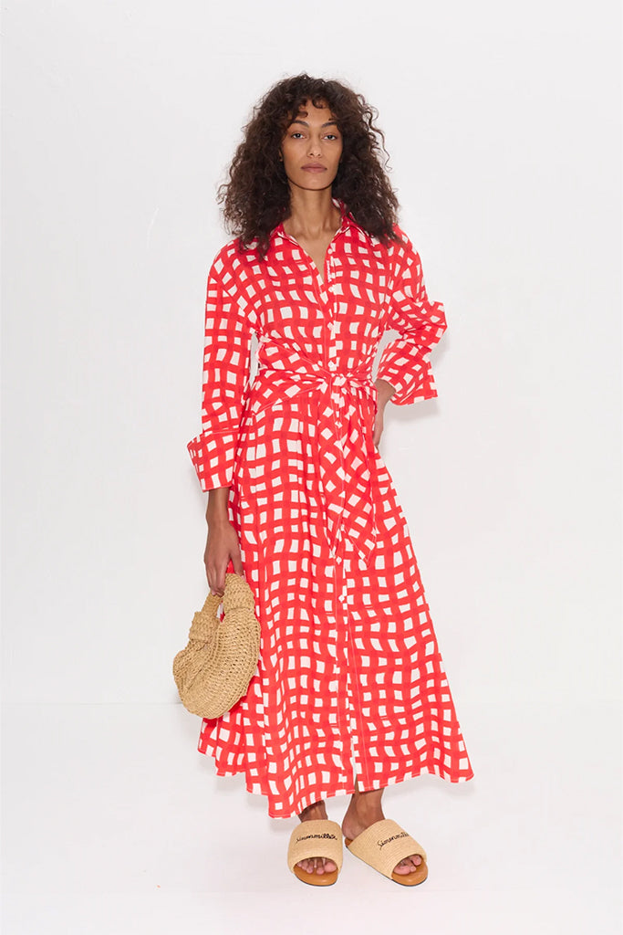 SIMONMILLER Loch Poplin Maxi Dress - Women's Cherry Red Flowy Long Dress for Summer, Beach, Vacations & Special Occasions