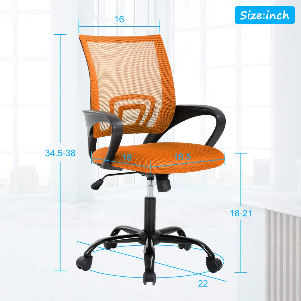 Ergonomic Mid-Back Mesh Office Chair - Adjustable Swivel Computer Desk Chair with Lumbar Support & Armrests for Home/Office - Orange Modern Executive Task Chair for Back Pain Relief (Perfect for Long Work Hours, Gaming & Remote Work)
