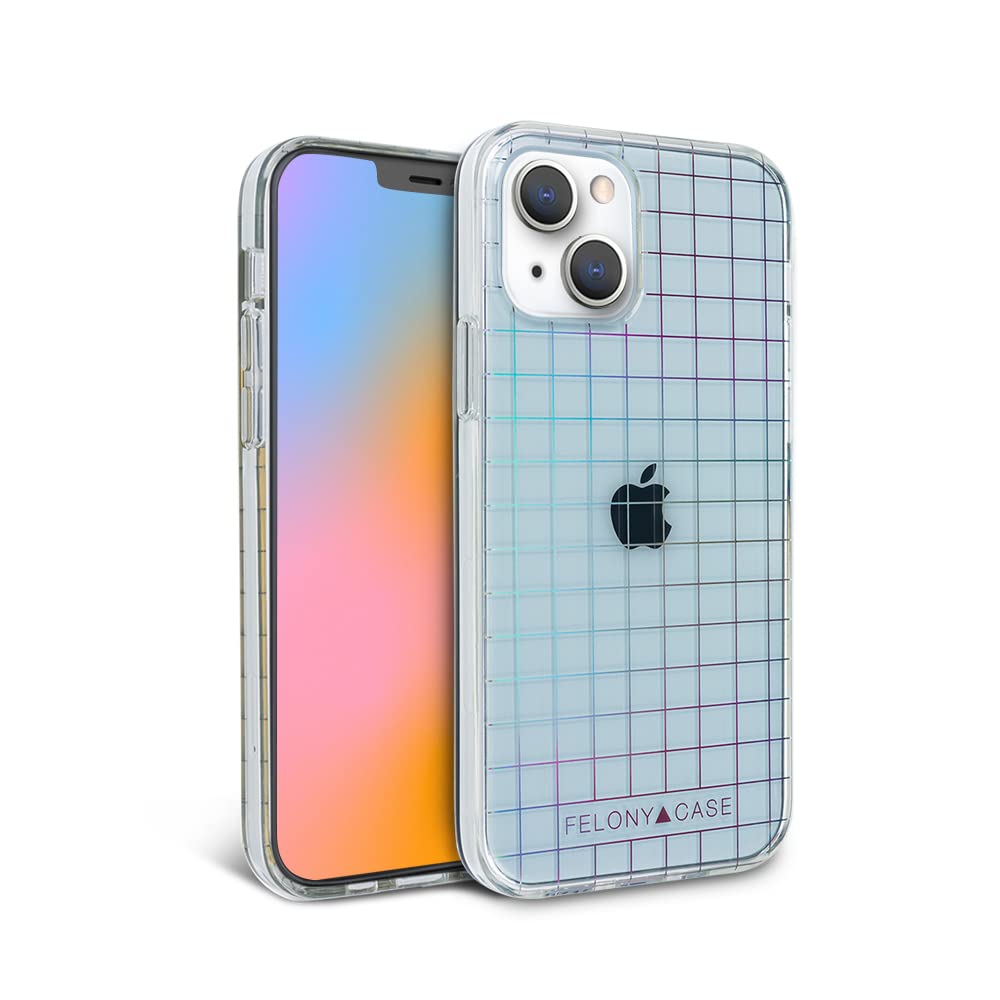 Holographic Grid iPhone 13/14 Case - Shockproof & Anti-Scratch Protective Cover for Apple iPhone 13 & 14 - Stylish Durable Phone Case for Everyday Use, Travel & Outdoor Activities