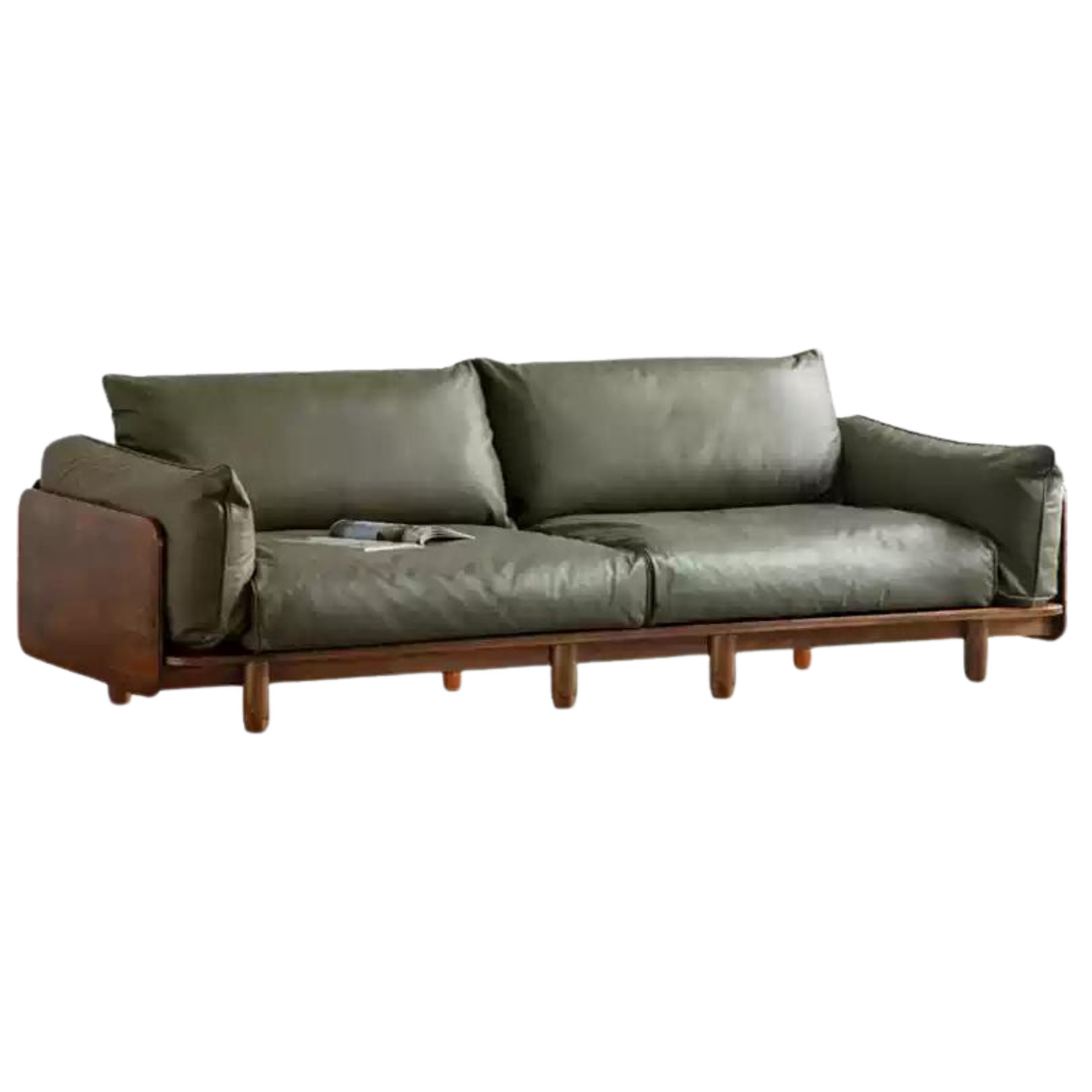118.5x35.4x31.8 inch / 301x90x81cm / Walnut color / four-seater sofa (genuine leather dark green)
