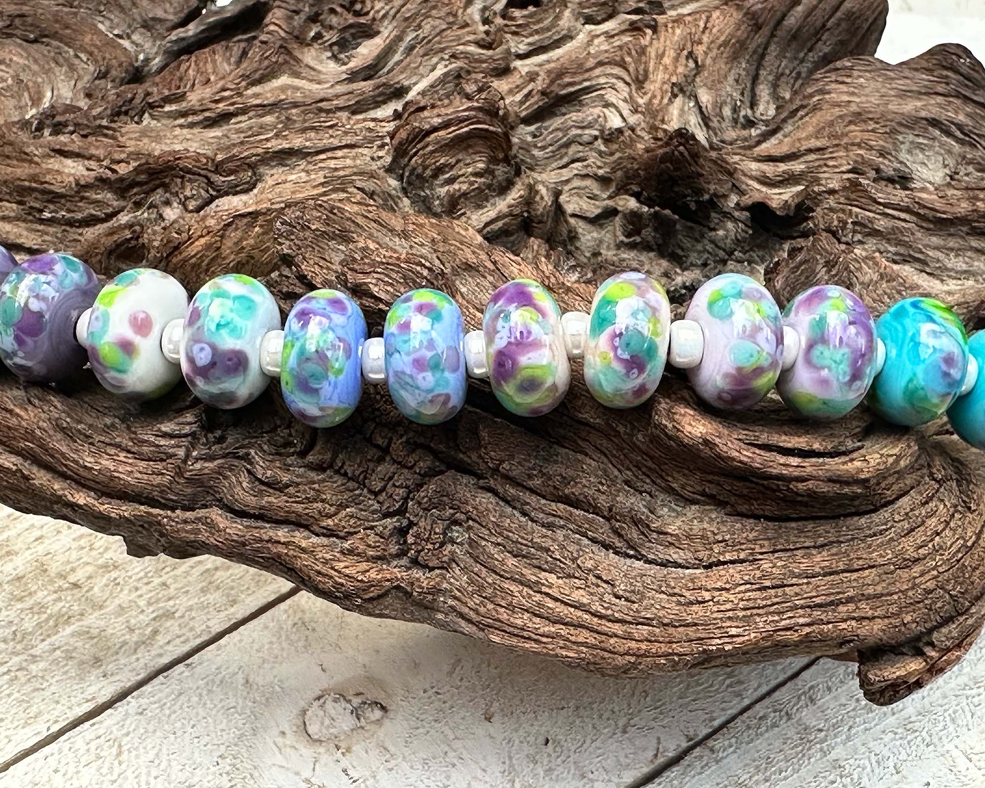 12pcs Lavender Fields Lampwork Glass Beads for Jewelry Making - DIY Bracelet, Necklace, Earrings - Boho Style Handmade Beads for Crafting, Gifts & Home Decor