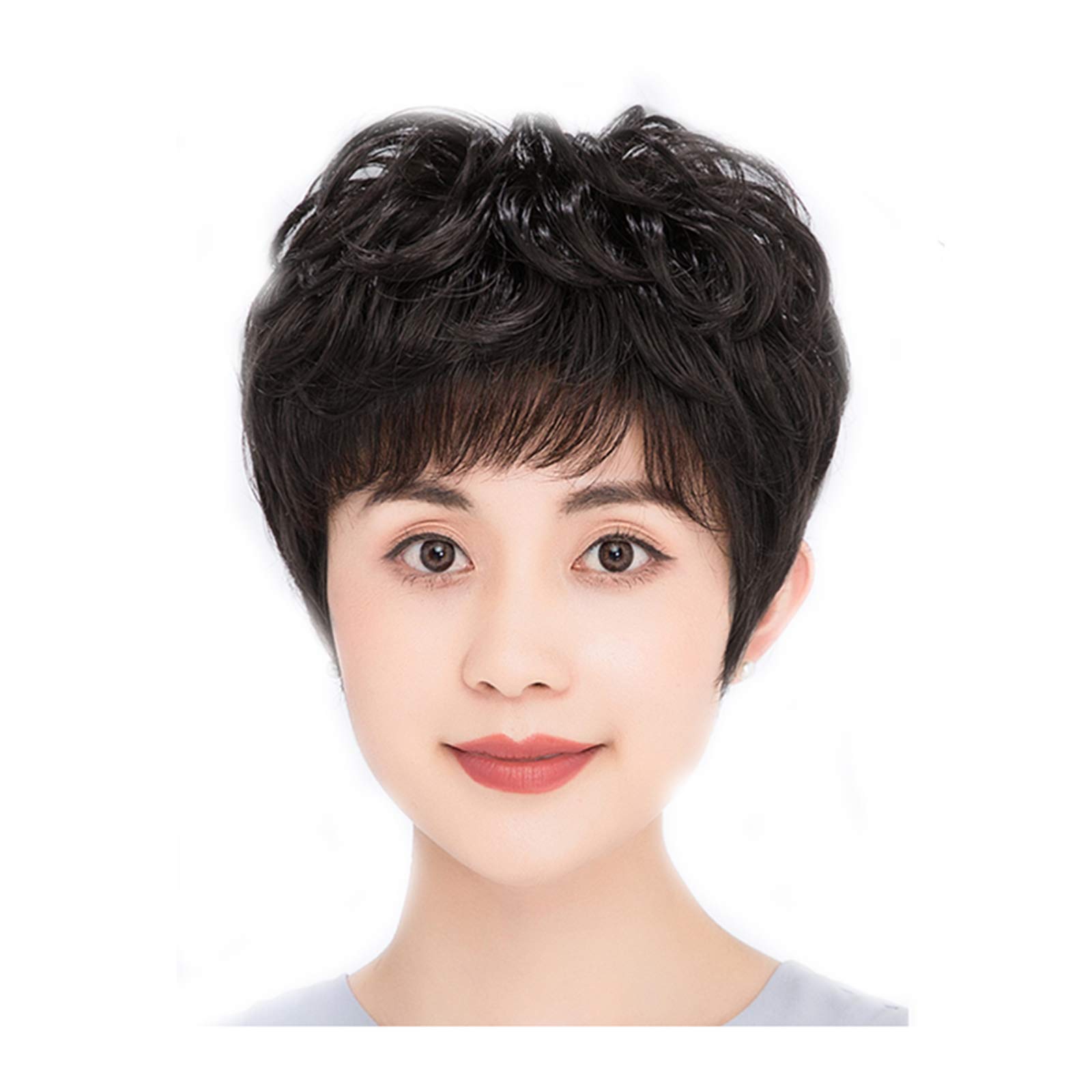 Lightweight Short Synthetic Wig for Women - Natural Daily Mom Wig with Air Bangs | Heat Resistant Soft Full Wig for Cosplay, Parties & Everyday Wear (Black)