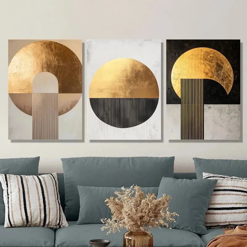 3-Piece Gold and Copper Geometric Abstract Metal Wall Art - Ready to Hang Modern Home Decor for Living Room, Bedroom & Office