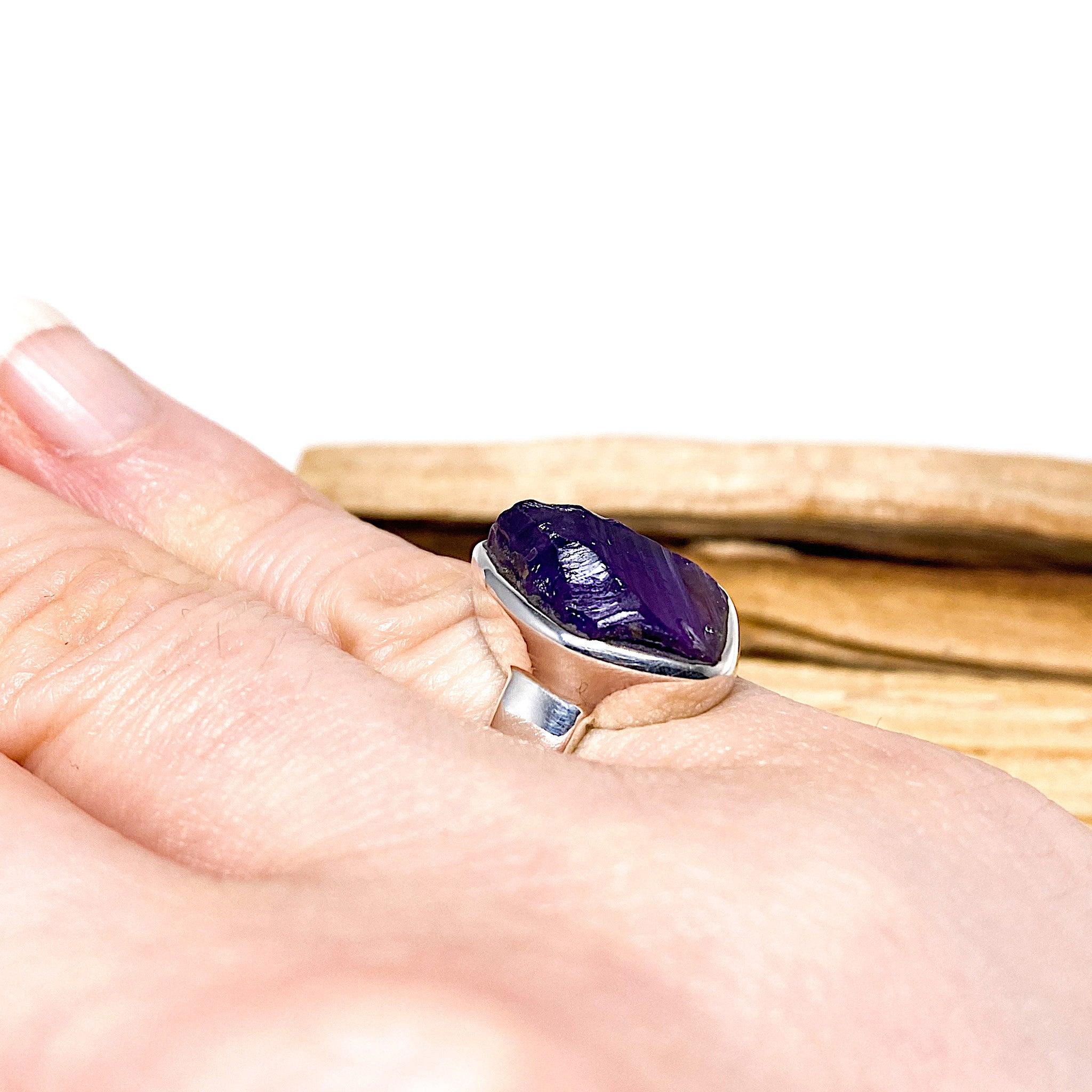 Natural Amethyst Raw Stone Ring Size 6.5 - Handmade Boho Jewelry for Women - Perfect for Spiritual Healing, Meditation & Everyday Wear