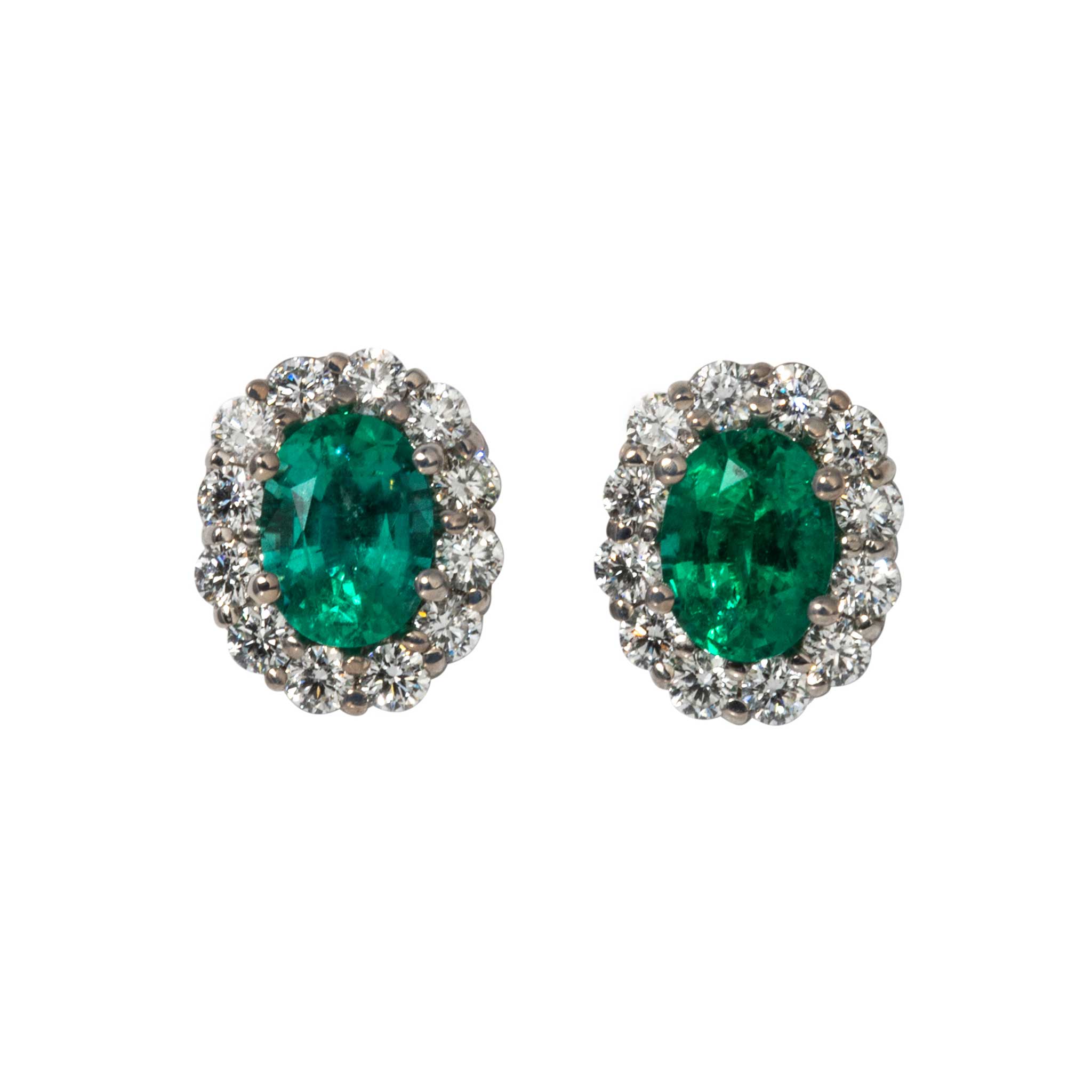 1.57ctw Oval Emerald & Diamond Cluster 18K Gold Stud Earrings for Women - Elegant Gift for Anniversary, Birthday & Special Occasions