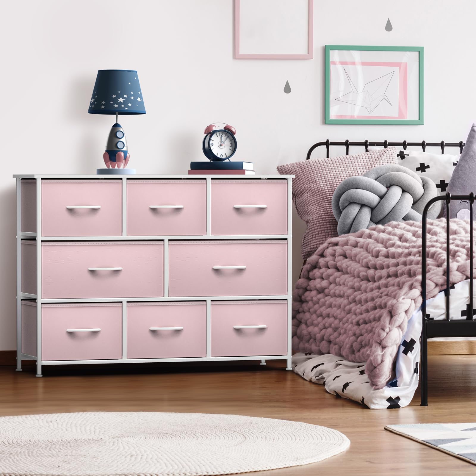 Sorbus 8-Drawer Kids Dresser with Steel Frame & Wood Top - Fabric Bin Storage Organizer for Clothes, Toys & Nursery Essentials - Perfect for Bedroom, Hallway, Kids Room & Closet Organization