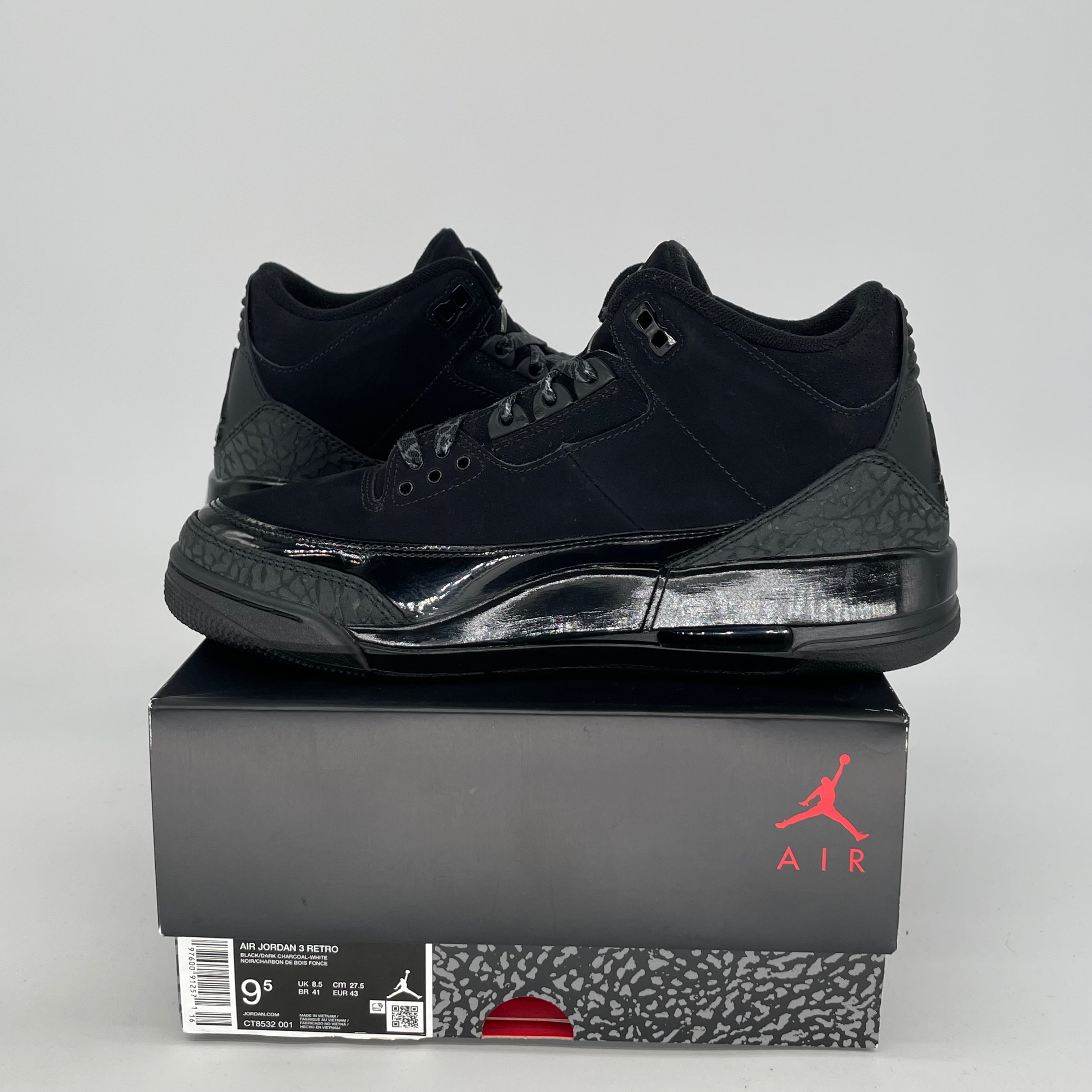 AIR JORDAN 3 Retro Black Cat Men's Basketball Shoes Size 9.5/11W (CT8532-001) - Perfect for Streetwear & Sneaker Collectors