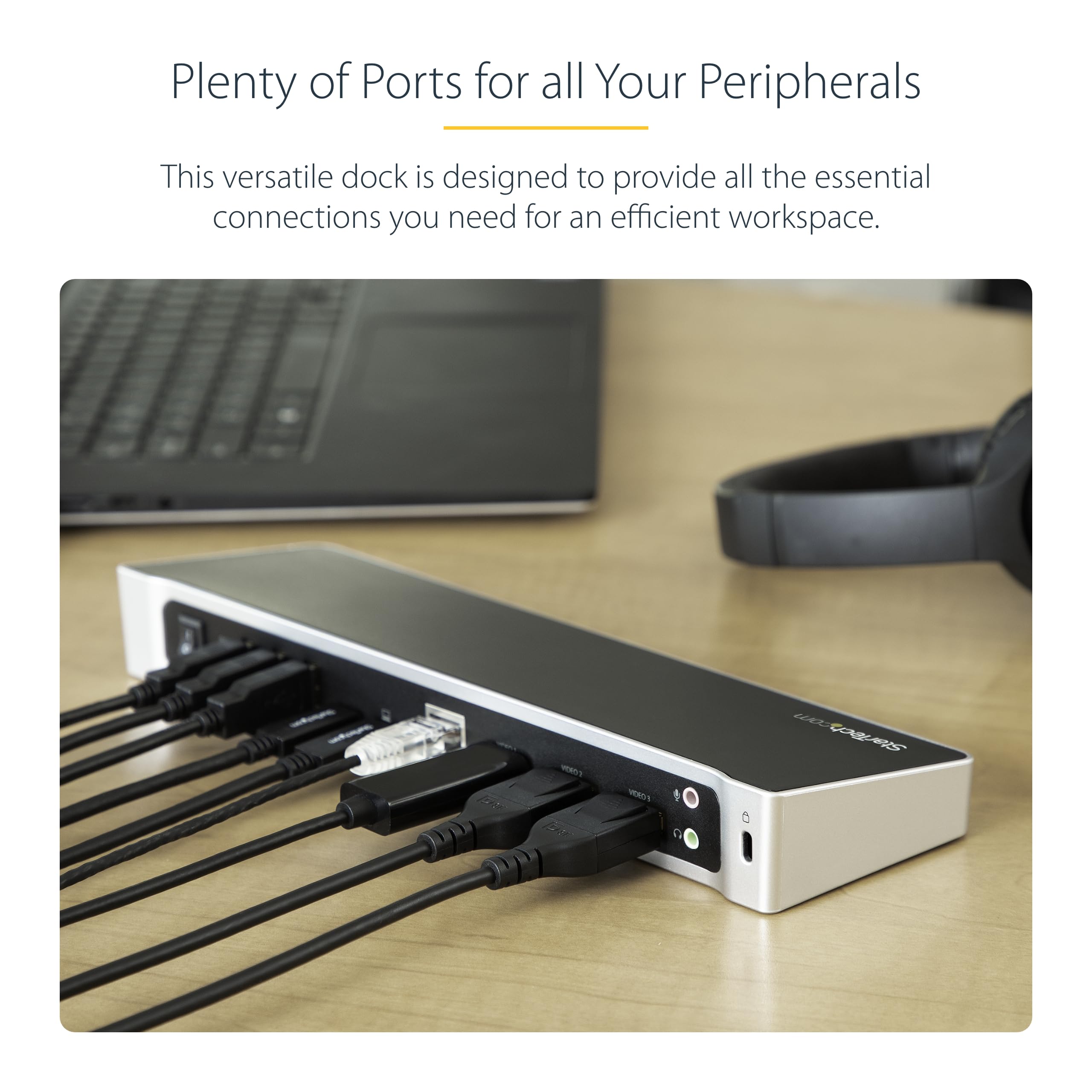 StarTech.com 4K USB C Docking Station with 60W Power Delivery - Triple Monitor Support (HDMI & DisplayPort) - Ideal for Home Office, Gaming & Multi-Tasking (DK30CH2DPPDU)