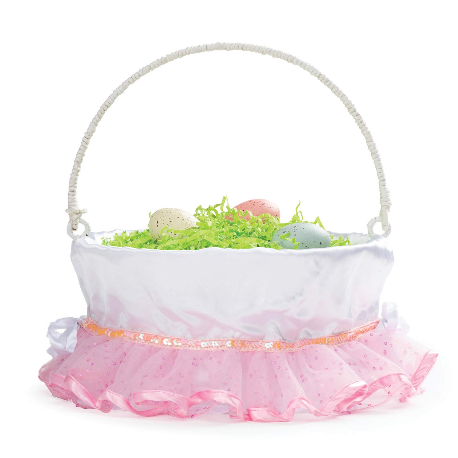 Personalized Easter Basket for Kids with Handle & Custom Name - Pink Tutu Basket Liner & White Woven Design | Custom Easter Gift for Egg Hunts, Party Favors & Spring Celebrations