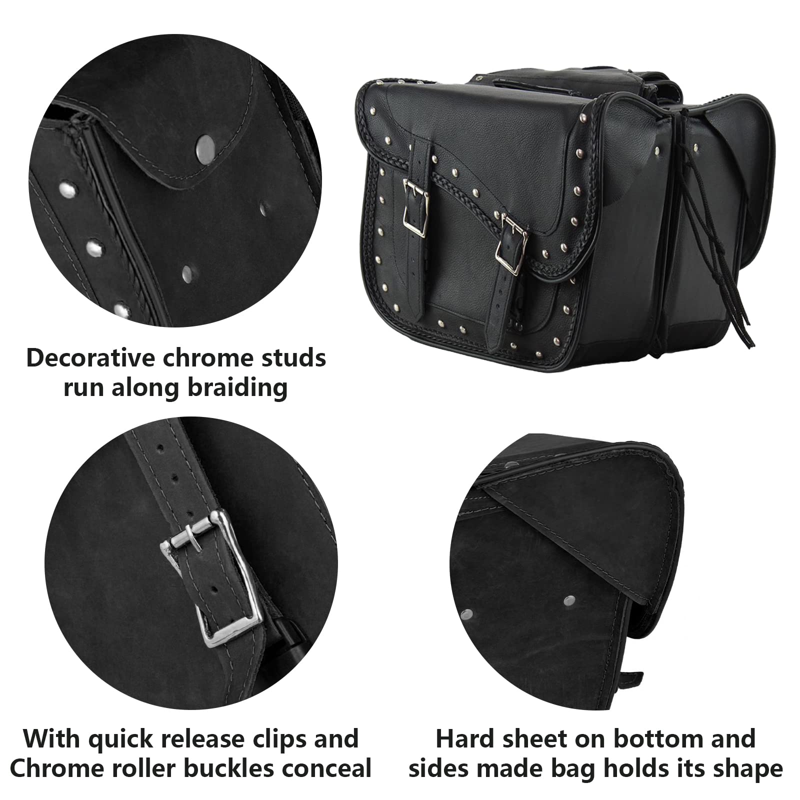 Genuine Leather Motorcycle Saddle Bags with Studs - 13