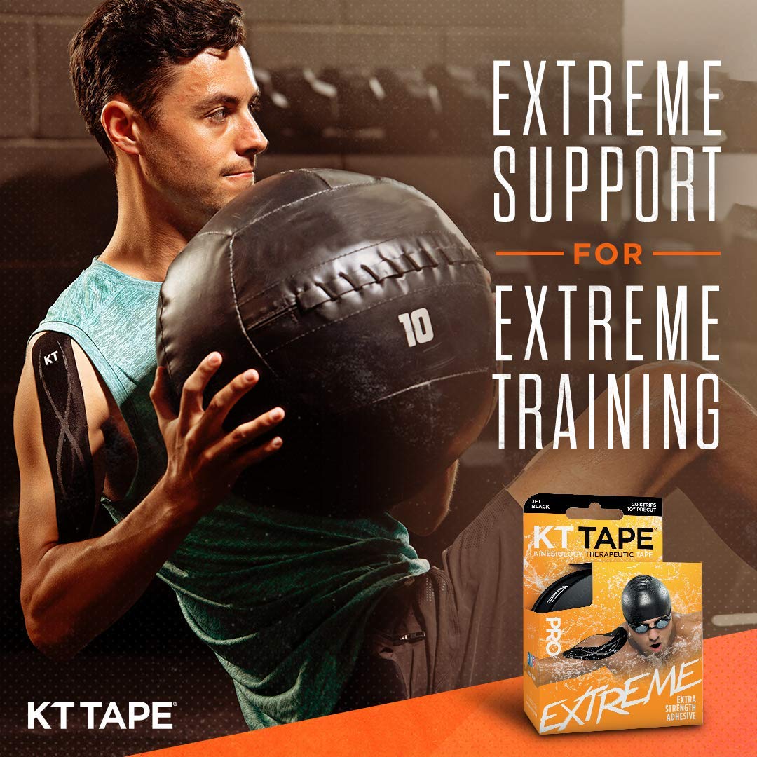 KT Tape Pro Extreme Synthetic Kinesiology Athletic Tape - 20 Precut Strips (10 Inch) for Sports Injuries, Muscle Support & Pain Relief - Ideal for Running, CrossFit, Gym & Physical Therapy