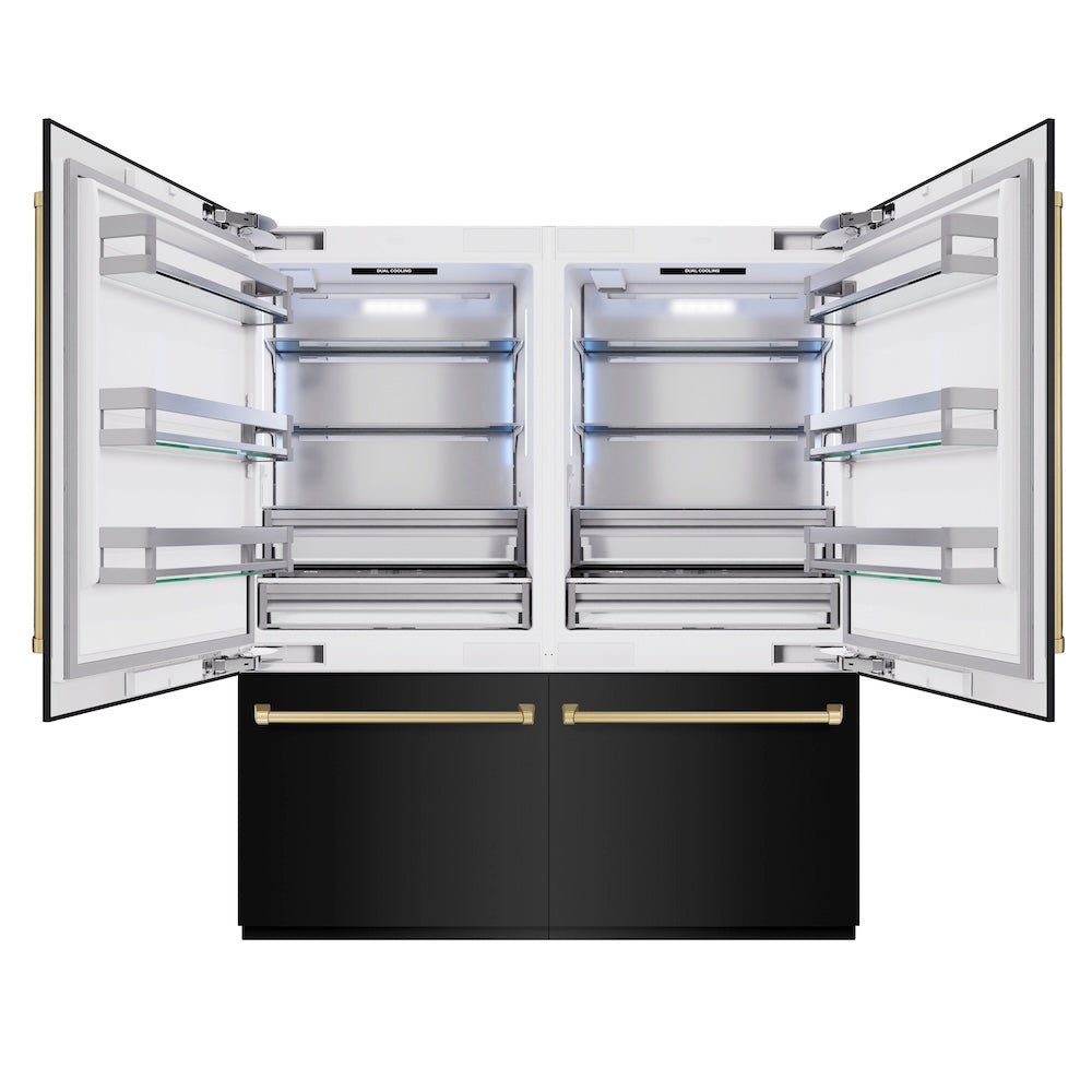 ZLINE Autograph Edition 72-Inch French Door Built-In Refrigerator with Bottom Freezer - 39.6 cu. ft. Capacity, Water Dispenser & Ice Maker - Black Stainless Steel with Champagne Bronze Accents (RBITZ BS 72 CB) - Perfect for Modern Kitchens and Luxury Homes