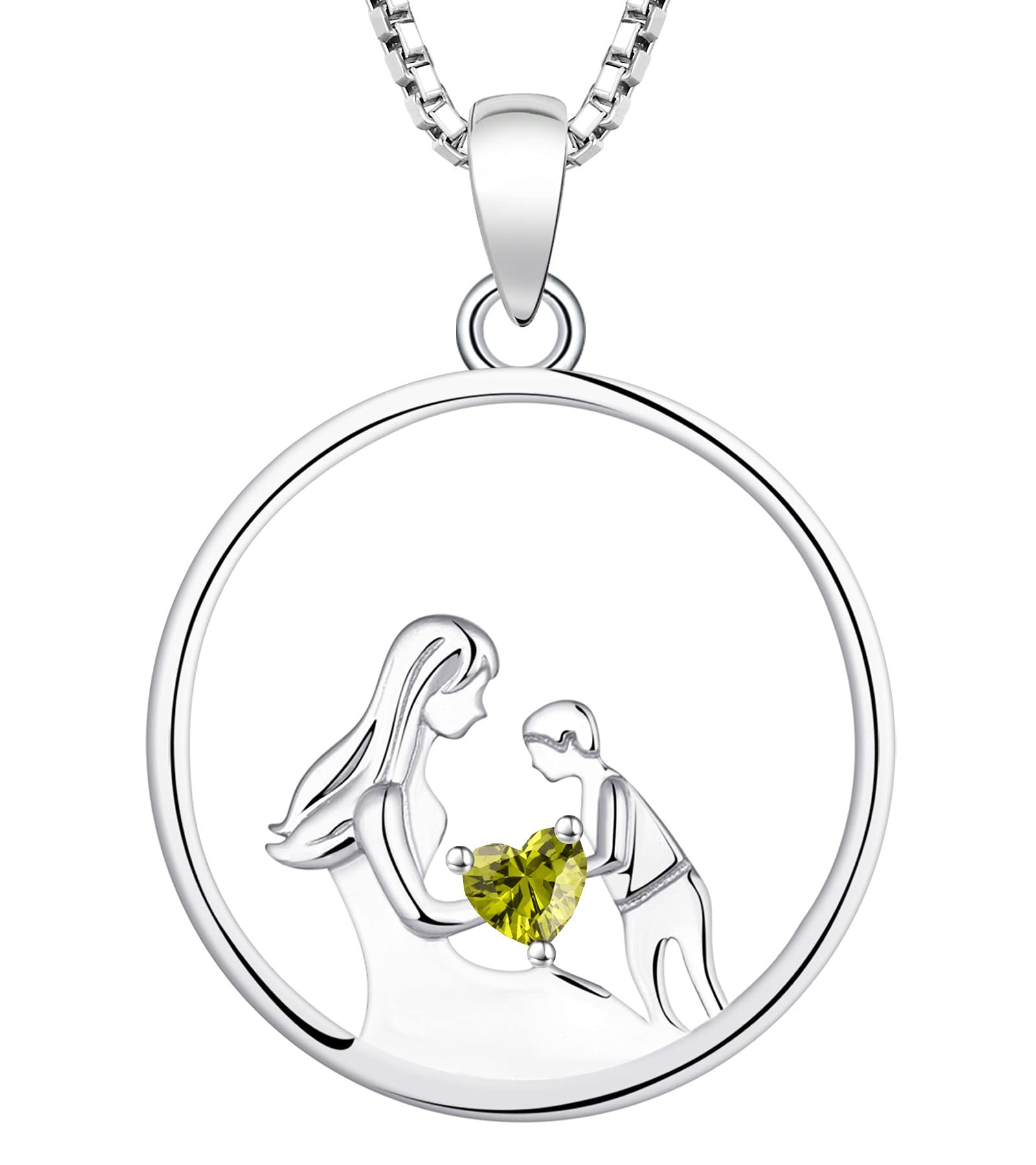 YL Women's Mother Necklace - 925 Sterling Silver Round Mum Pendant with Birthstone - Elegant Jewelry Gift for Mom, Grandma, Wife - Perfect for Mother's Day, Birthday & Anniversary Celebrations