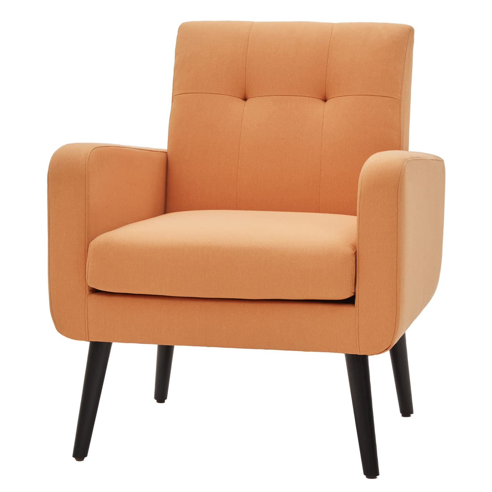 HUIMO Mid-Century Modern Accent Chair - Linen Fabric Upholstered Armchair with Button Tufted Design, Comfortable Living Room Sofa Chair for Bedroom, Office or Lounge (Orange) - Perfect for Reading Nook, Cozy Corner or Small Space Decor