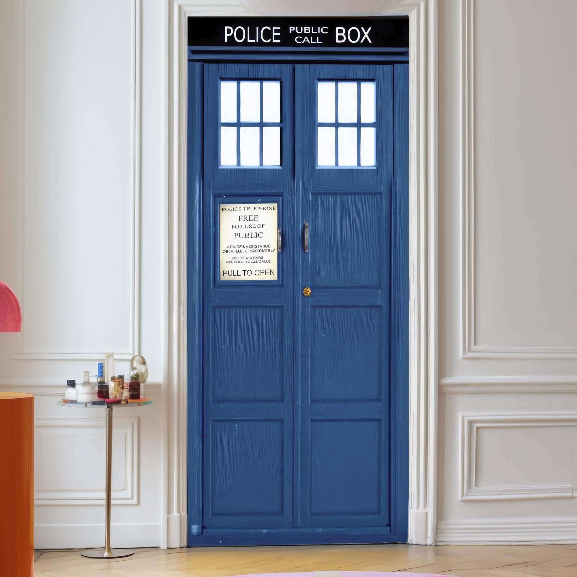 UK Telephone Booth 3D Removable Wallpaper - 90x200cm Peel and Stick Police Box Door Mural - Vintage Self-Adhesive Wall Decor for Home & Office - Perfect for Accent Walls, Bedrooms, and Themed Room Decor