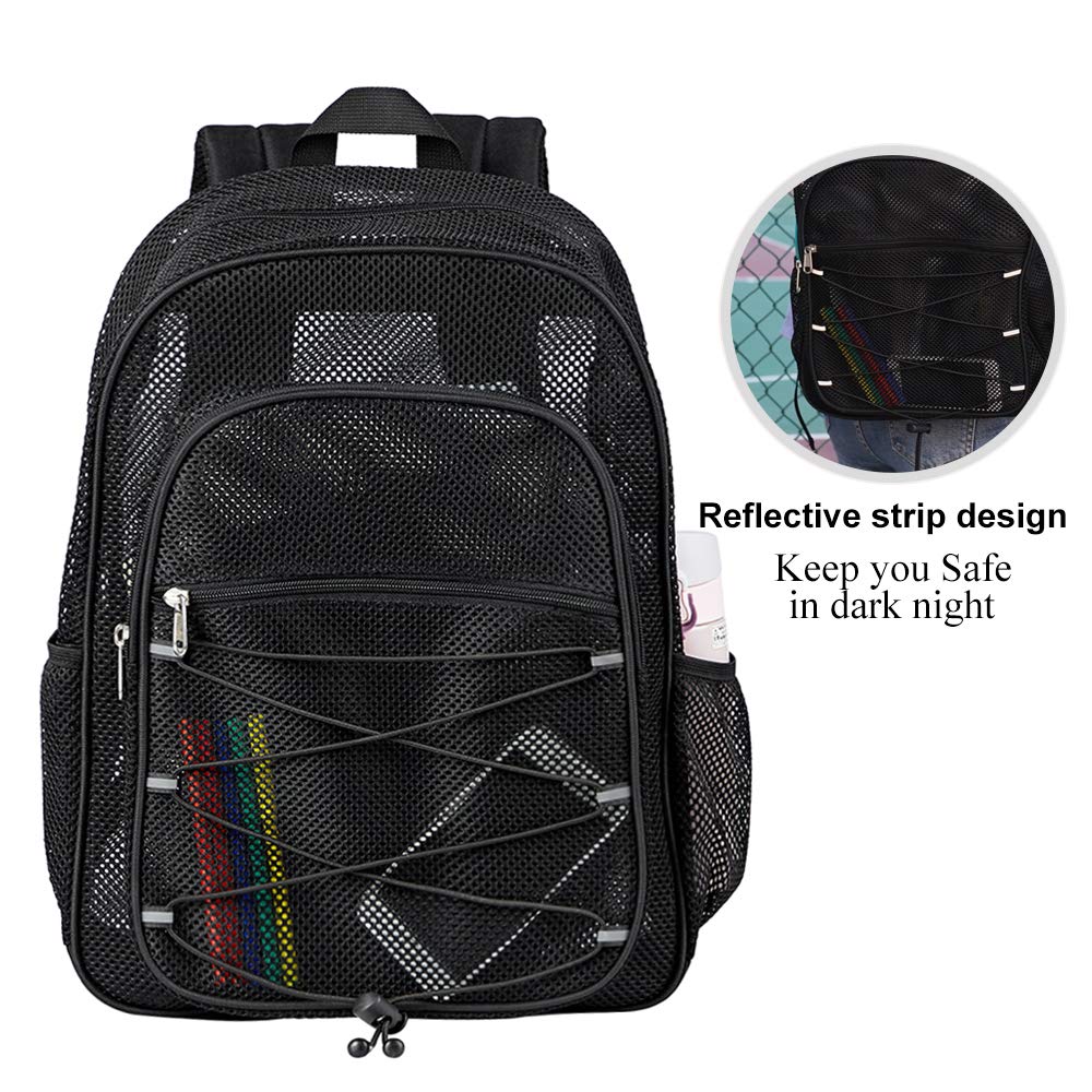 COVAX Heavy Duty Mesh Backpack - Transparent College Bookbag with Bungee Cord & Padded Straps for Commuting, Swimming, Beach & Outdoor Sports | Perfect for Gym, Travel & School Use