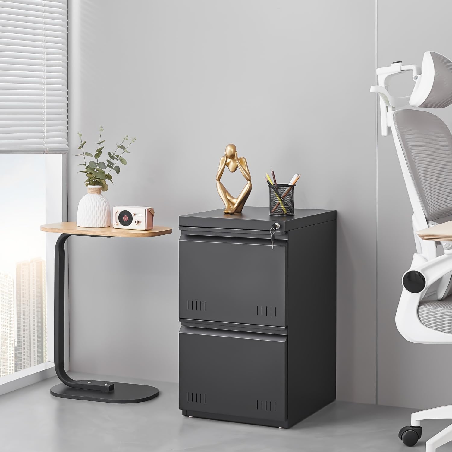 2 Drawer File Cabinet for Home Office - Lockable Vertical Storage Cabinet, Printer Stand & Under Desk Organizer for A4/Letter/Legal Size Documents | Easy Assembly Black Filing Cabinet | Perfect for Office, Study & Small Space Organization