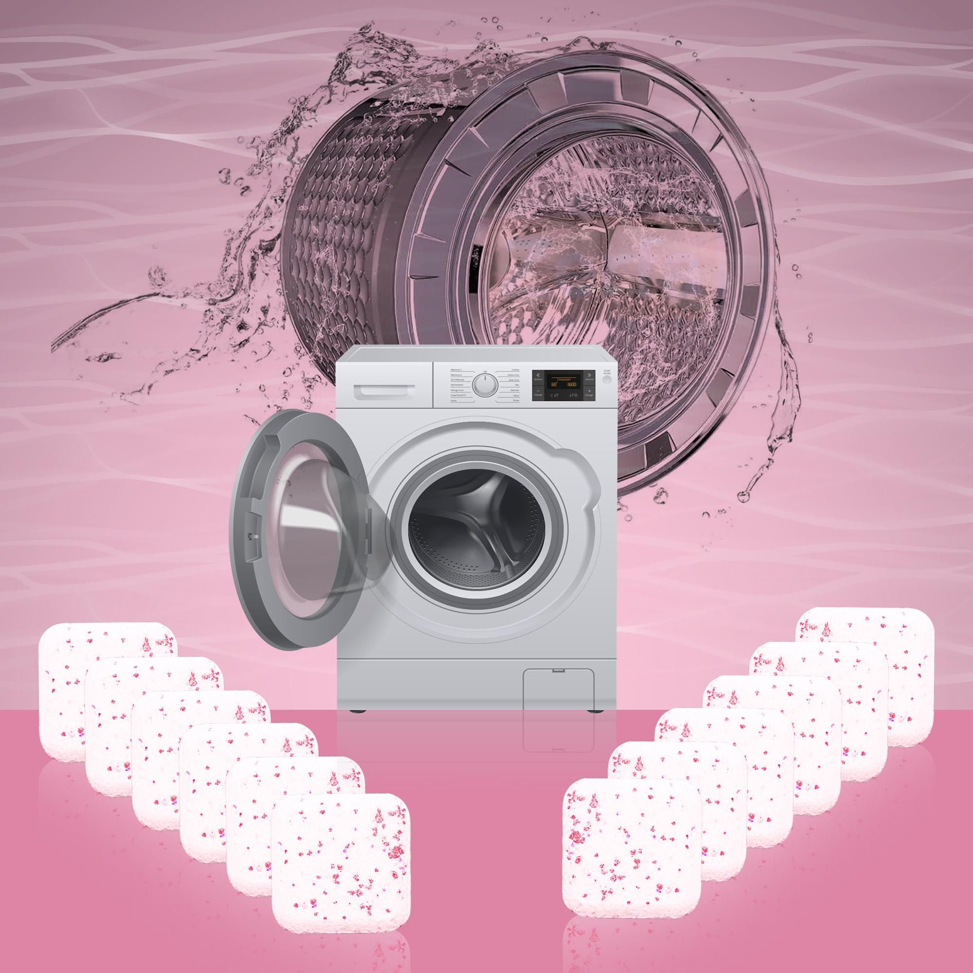 Zerfa 36-Pack Rose Scented Washing Machine Cleaner & Descaler Tablets - Deep Cleaning for Front & Top Load Washers - Removes Limescale, Odors & Stains - Ideal for Laundry Maintenance & Appliance Care