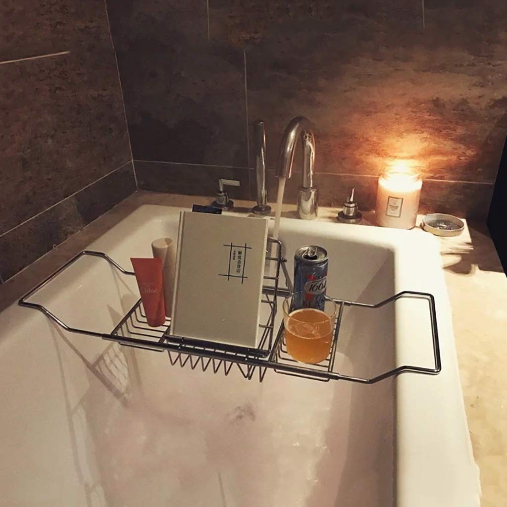 **Premium Stainless Steel Bathtub Tray - Extendable, Waterproof & Non-Slip Bath Caddy for Shower Storage - Perfect for Relaxing with Books, Wine, or Spa Essentials**