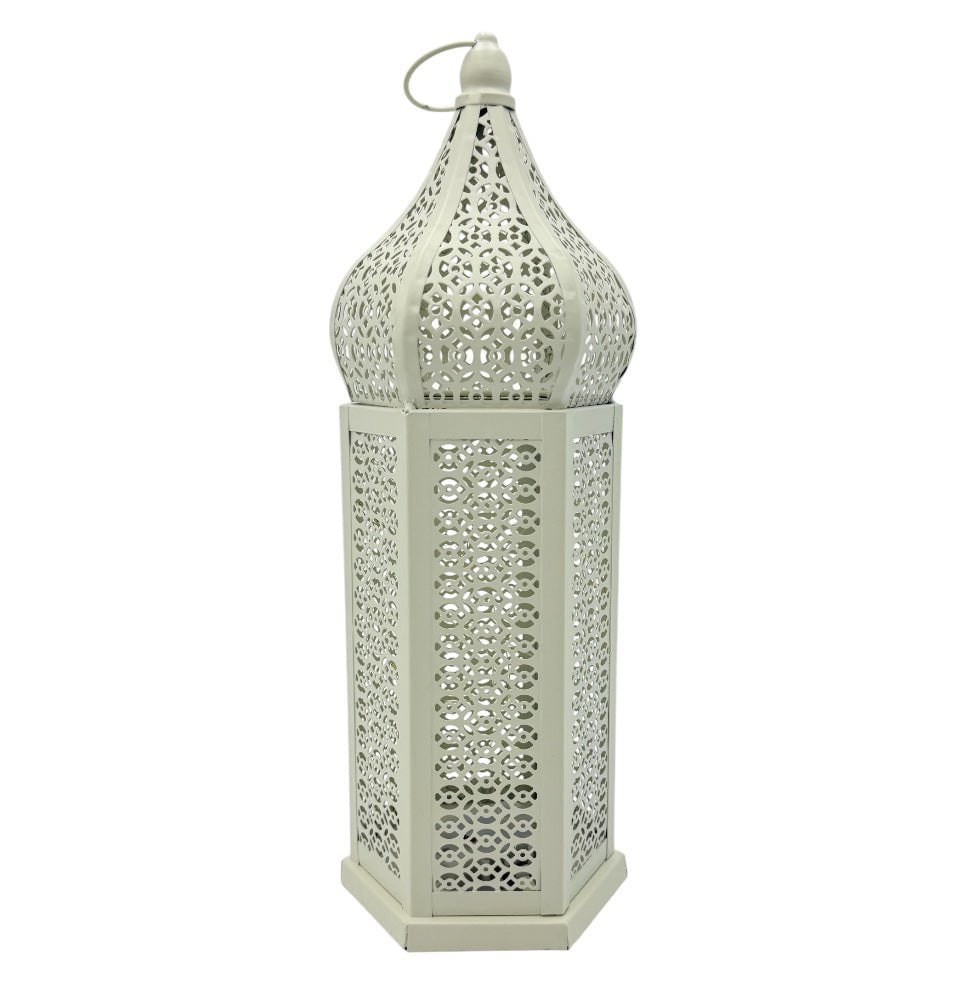 13in White Moroccan Wind Lantern - Islamic Holiday Decorations & Home Decor for Ramadan, Eid, and Outdoor Garden Parties