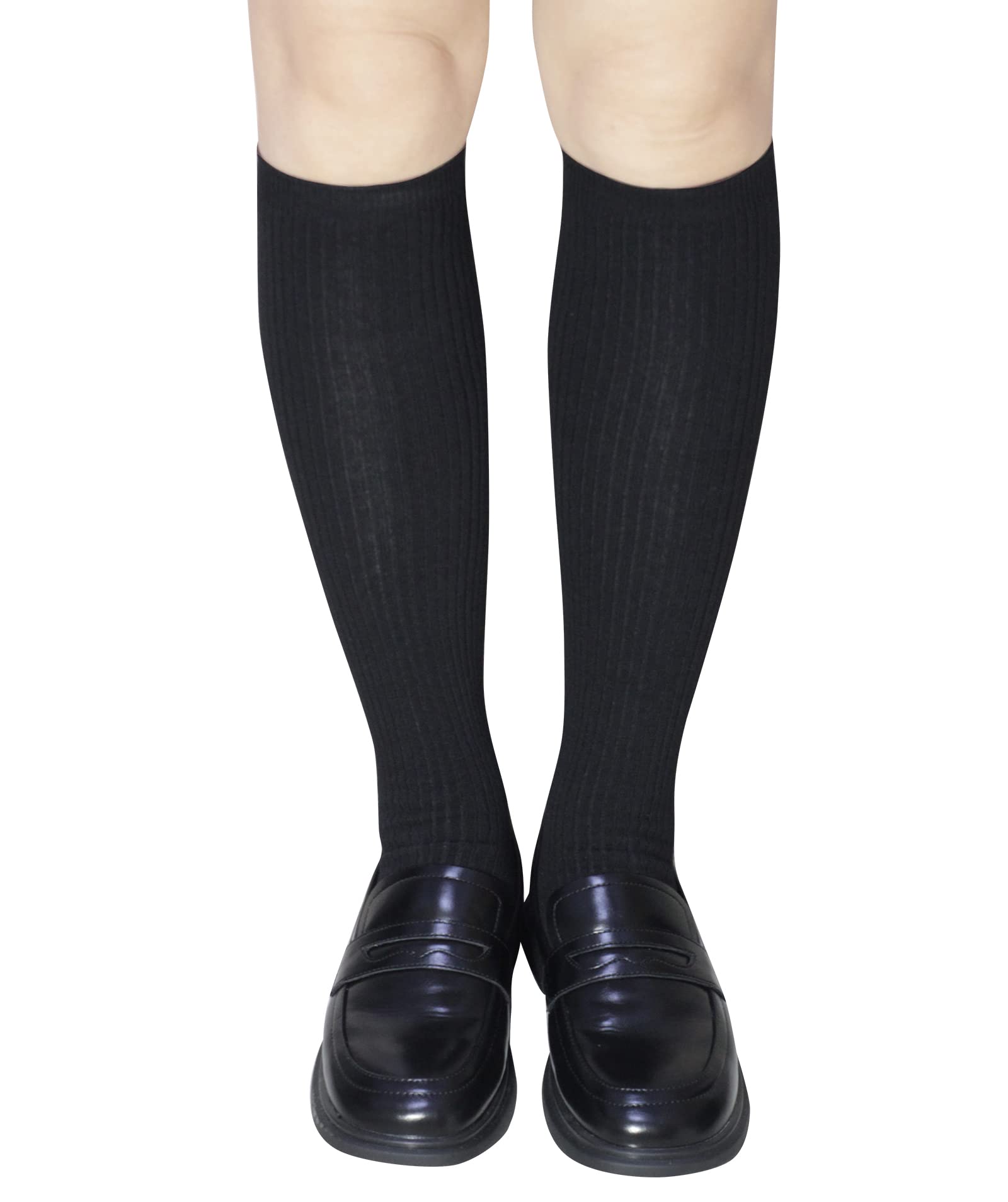 **Girls Knee High Socks for School Uniform - Soft Seamless Cotton Stockings (White & Black, 3-Pack) - Perfect for Kids' Daily Wear, Sports & Dress-Up**