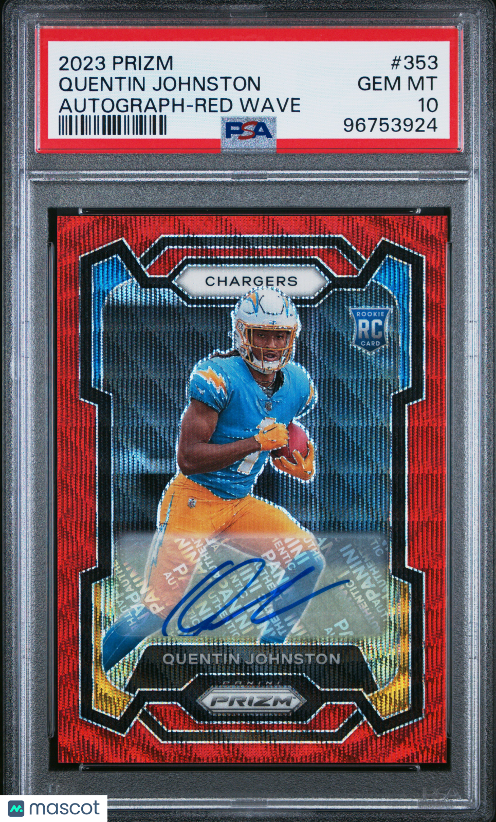 2023 Panini Prizm Quentin Johnston Autograph Red Wave #353 PSA 10 Rookie Card - Perfect for NFL Collectors, Sports Memorabilia Displays & Investment Collections
