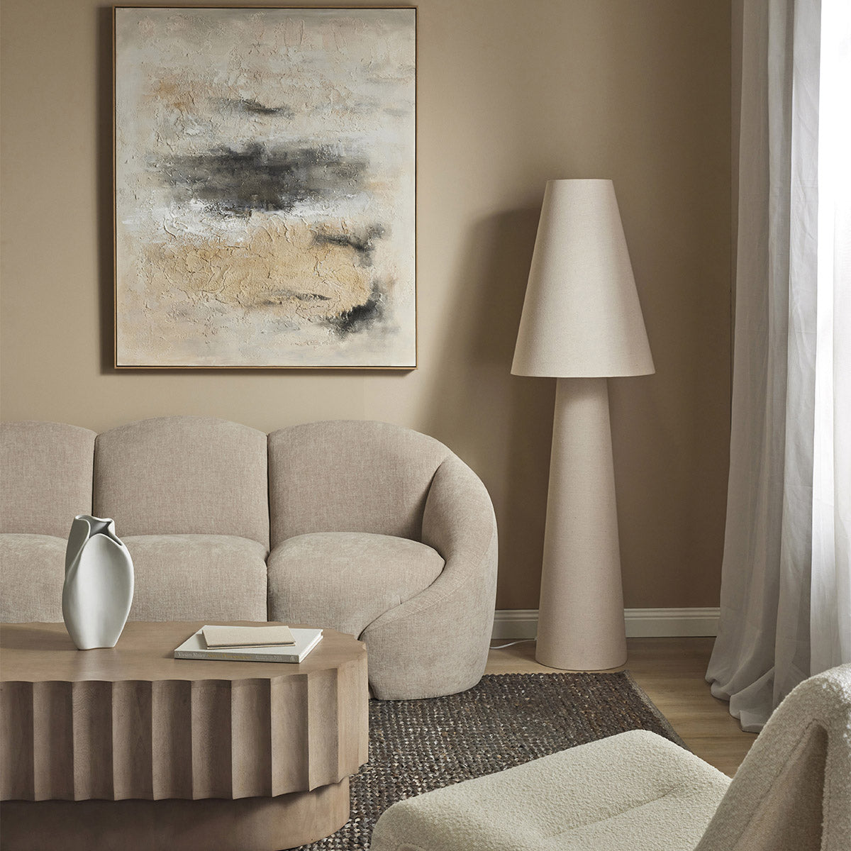 Carrington Modern Linen Floor Lamp with Adjustable Height - Elegant Living Room Lighting for Bedroom, Office & Reading Nook | Soft Ambient Light for Cozy Home Decor