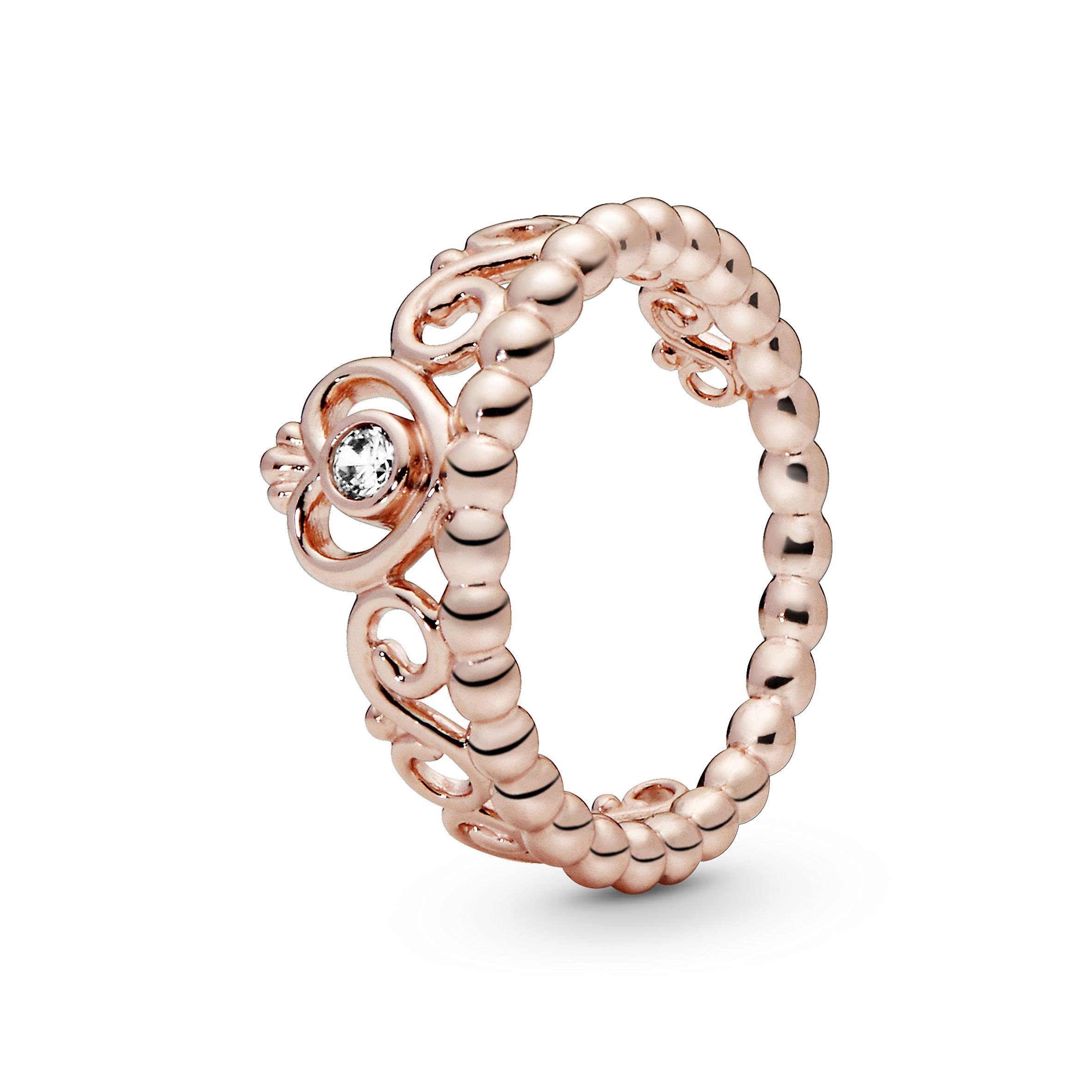 Pandora Princess Tiara Crown Ring for Women - 14k Rose Gold Plated Cubic Zirconia Ring - Size 5 - Elegant Gift for Her, Birthday, Anniversary, Valentine's Day - Perfect for Parties, Weddings, and Special Occasions