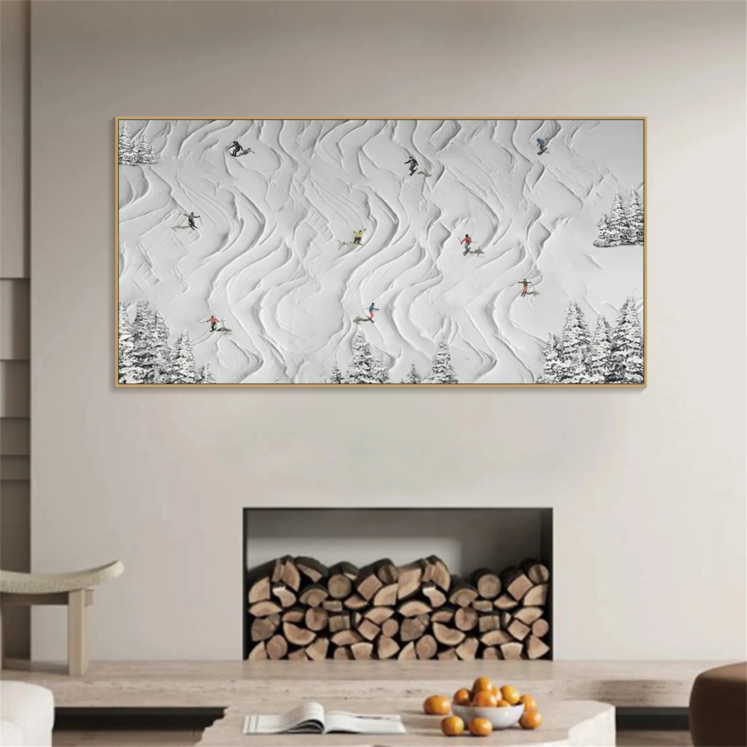 Premium Skiing Sport Art Textured Canvas Painting - Winter Sports Decor for Home & Office (Style #MM212) | Perfect for Ski Lodge, Mountain Cabin & Sports Enthusiast Gifts