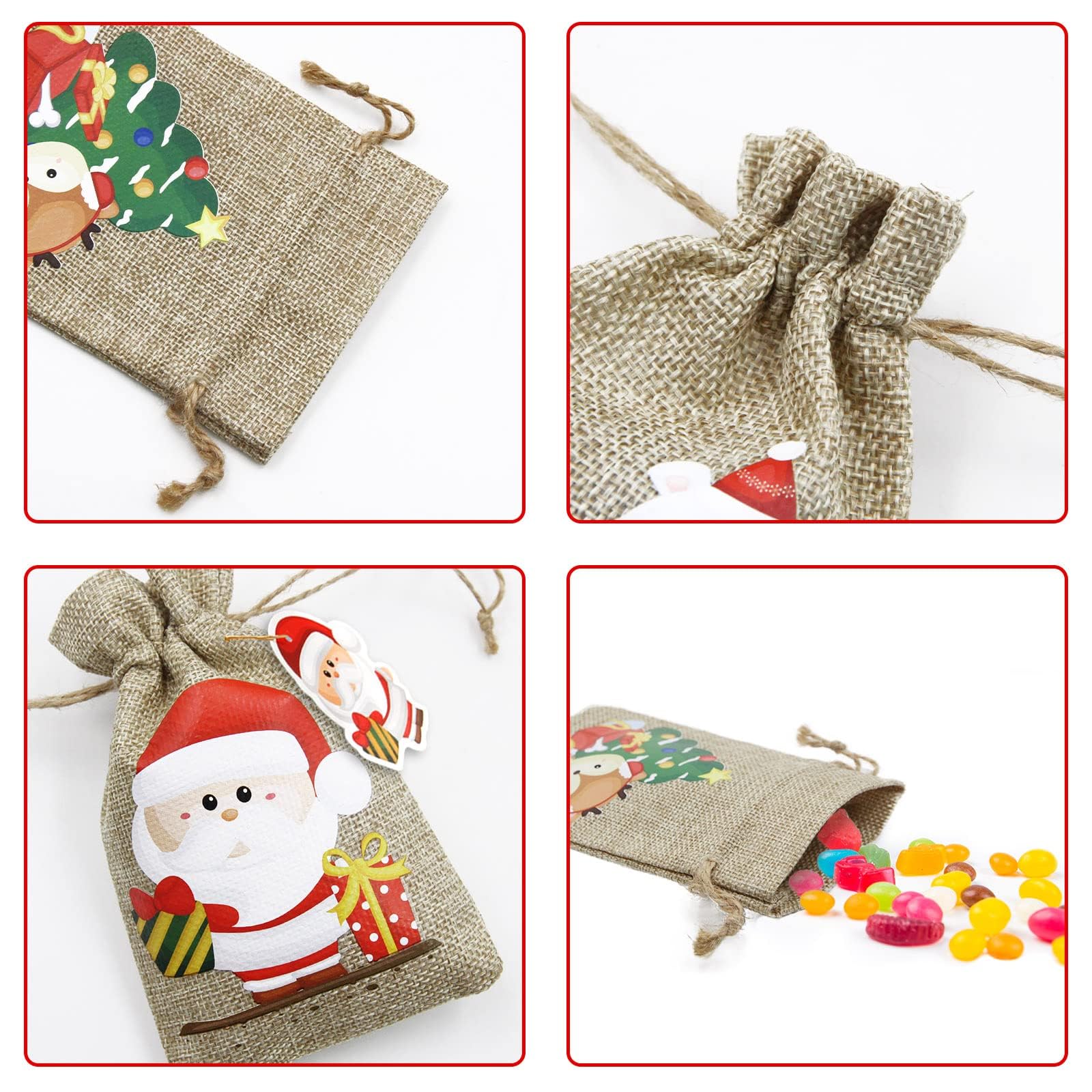 Christmas Burlap Gift Bags 24PCS with Drawstrings - Party Favors & Candy Storage