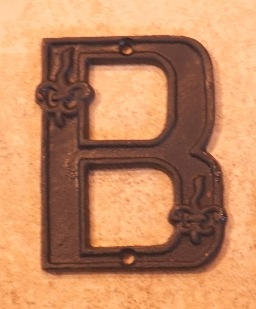 Lulu Decor CI25HNB Black Cast Iron House Number B with Fleur De Lis Design - Rustic Outdoor Address Plaque for Home, Garden, and Mailbox Decoration