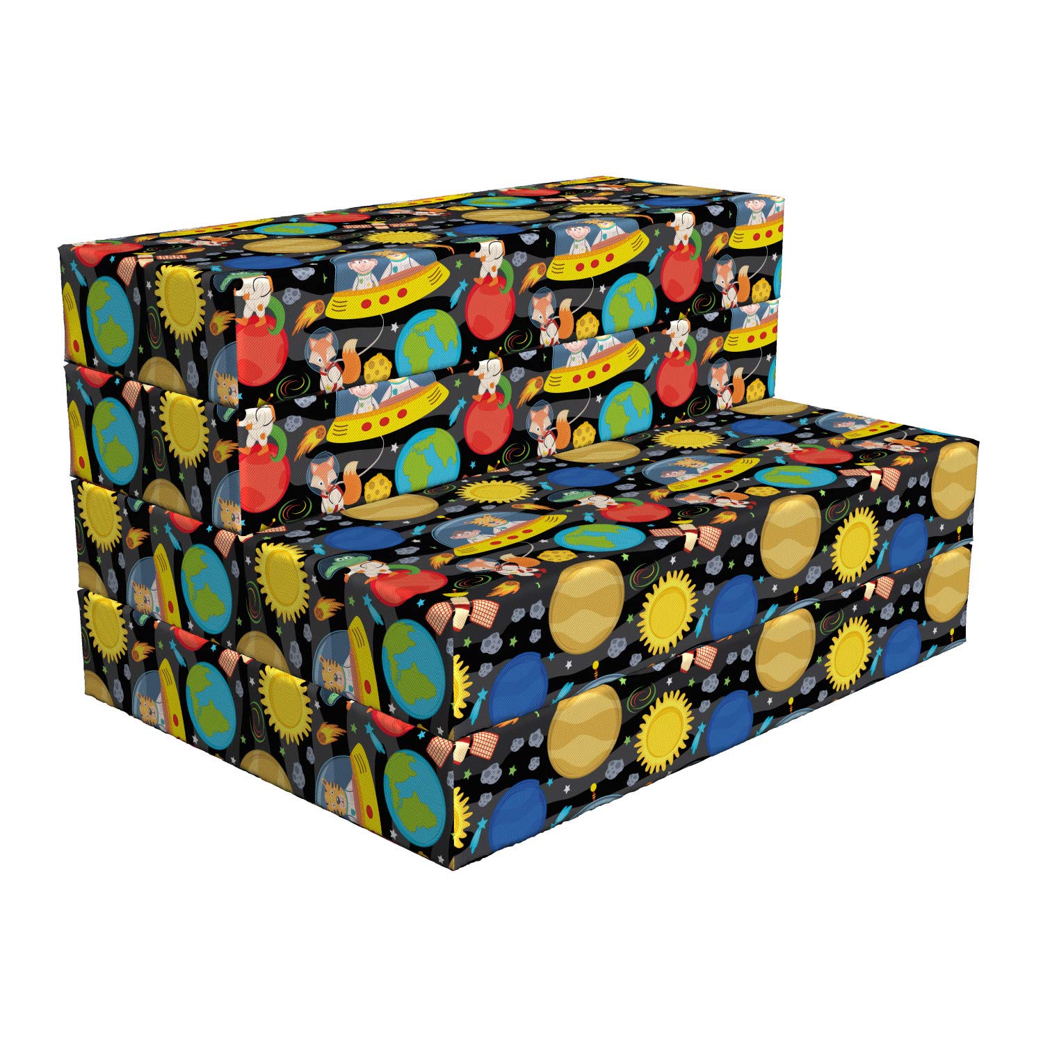 Ambesonne Outer Space Foldable Mattress with Animals and Planets Design, 74.8