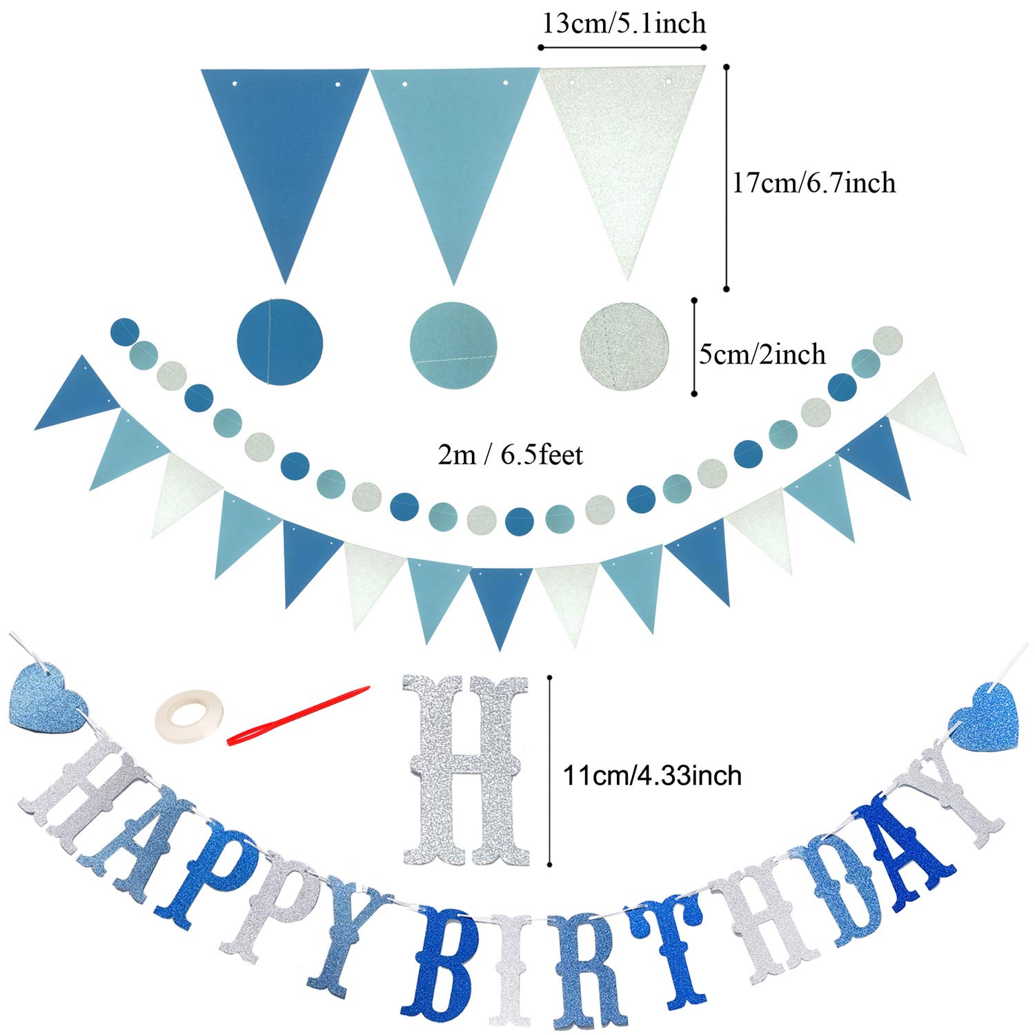 Blue Birthday Party Decorations for Boys & Men - Happy Birthday Banner, Curtains, Pompoms, Fans, Garland & Confetti Balloons | Perfect for Baby Showers, Gender Reveals & Birthday Celebrations