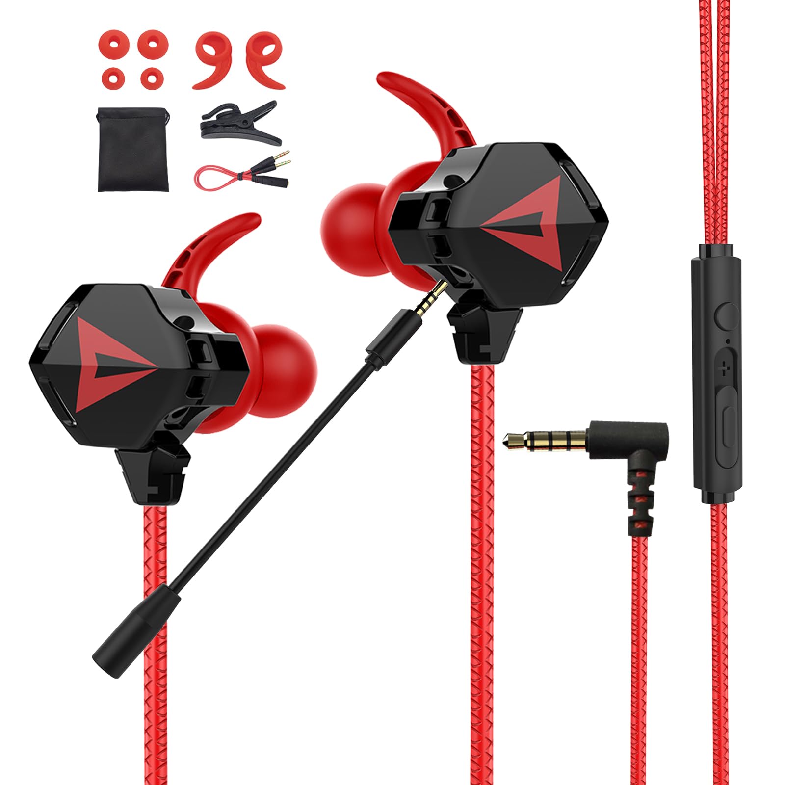 QJF-G5 Noise Canceling Gaming Earbuds with Adjustable Microphone - 3.5mm Wired In-Ear Headphones for PC, PS5, Xbox, Nintendo Switch, Mobile Phones & Laptops - Perfect for Competitive Gaming, Streaming & Online Meetings