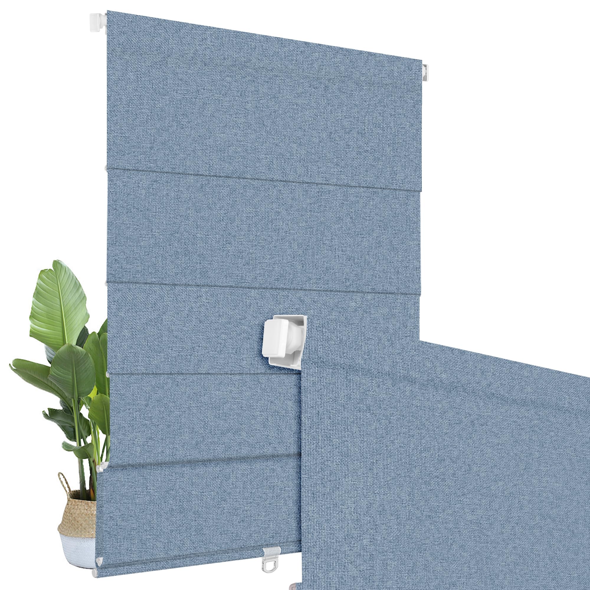 BERISSA No Drill Cordless Blackout Roman Shades - Easy Install Room Darkening Roll Up Window Blinds for Inside Mount | Custom Size Jacquard Blue Fabric | Perfect for Bedrooms, Nurseries & Home Theater Light Control