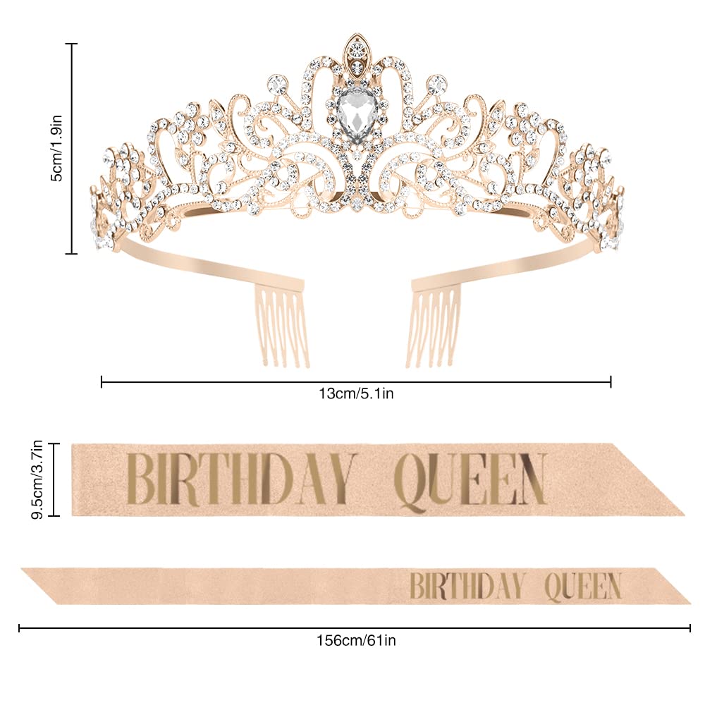 Birthday Queen Tiara and Sash Set for Women - Sparkling Princess Crown & Birthday Decorations | Perfect for Birthday Parties, Bachelorette, and Special Celebrations