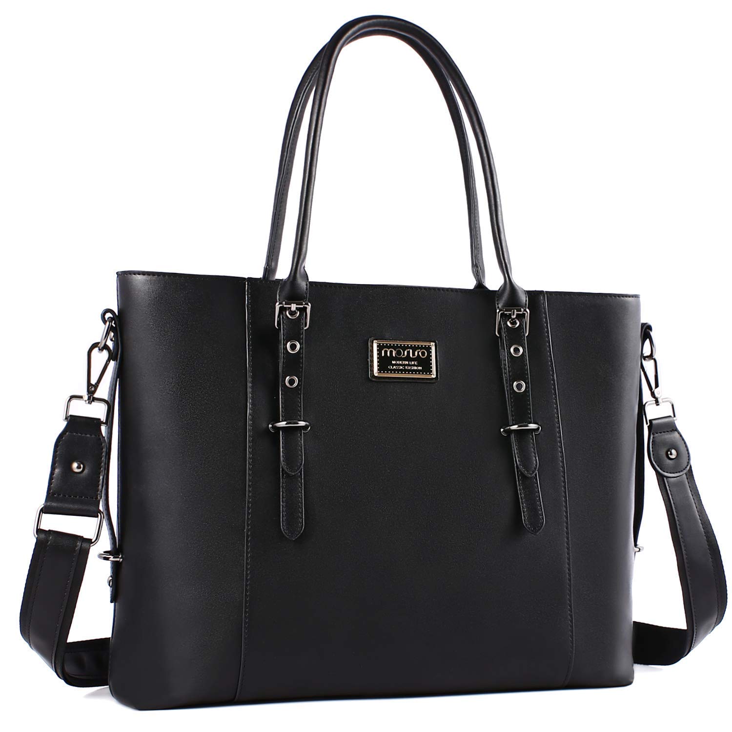 Premium MOSISO PU Leather Laptop Tote Bag for Women - Waterproof 17-17.3 Inch Business Briefcase & Work Shoulder Bag (Black) - Large Capacity for Laptop, Files & Essentials - Durable Stylish Office Commute & Travel Accessory - Perfect for Businesswomen, Professionals & Students    **Use Scenarios:** Ideal for work, school, business travel, coffee shops, airports, campus life, meetings, commuting, and daily carry.