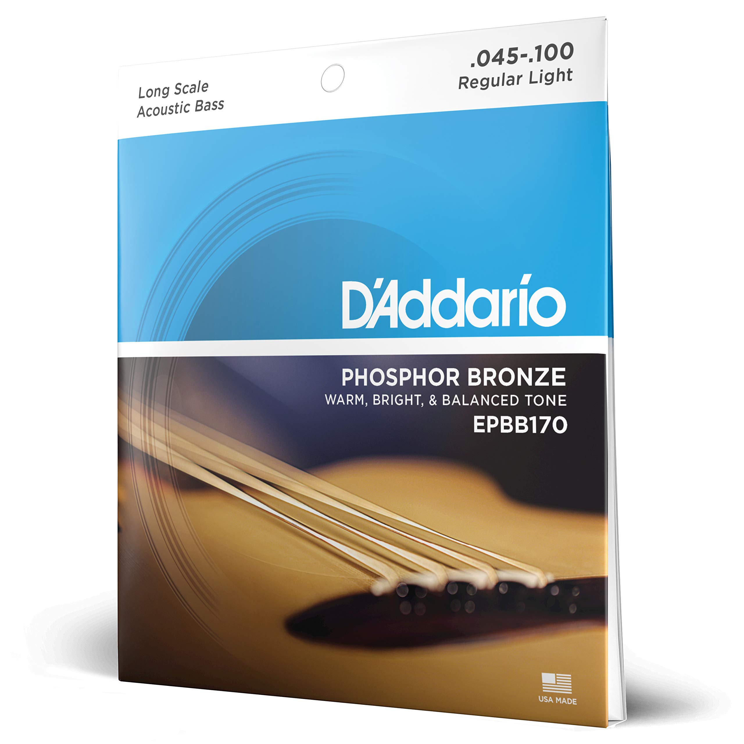 D'Addario EPBB170 Phosphor Bronze Acoustic Bass Guitar Strings (45-100 Gauge) - 4 String Set for Warm Tone & Longevity - Perfect for Studio Recording & Live Performances