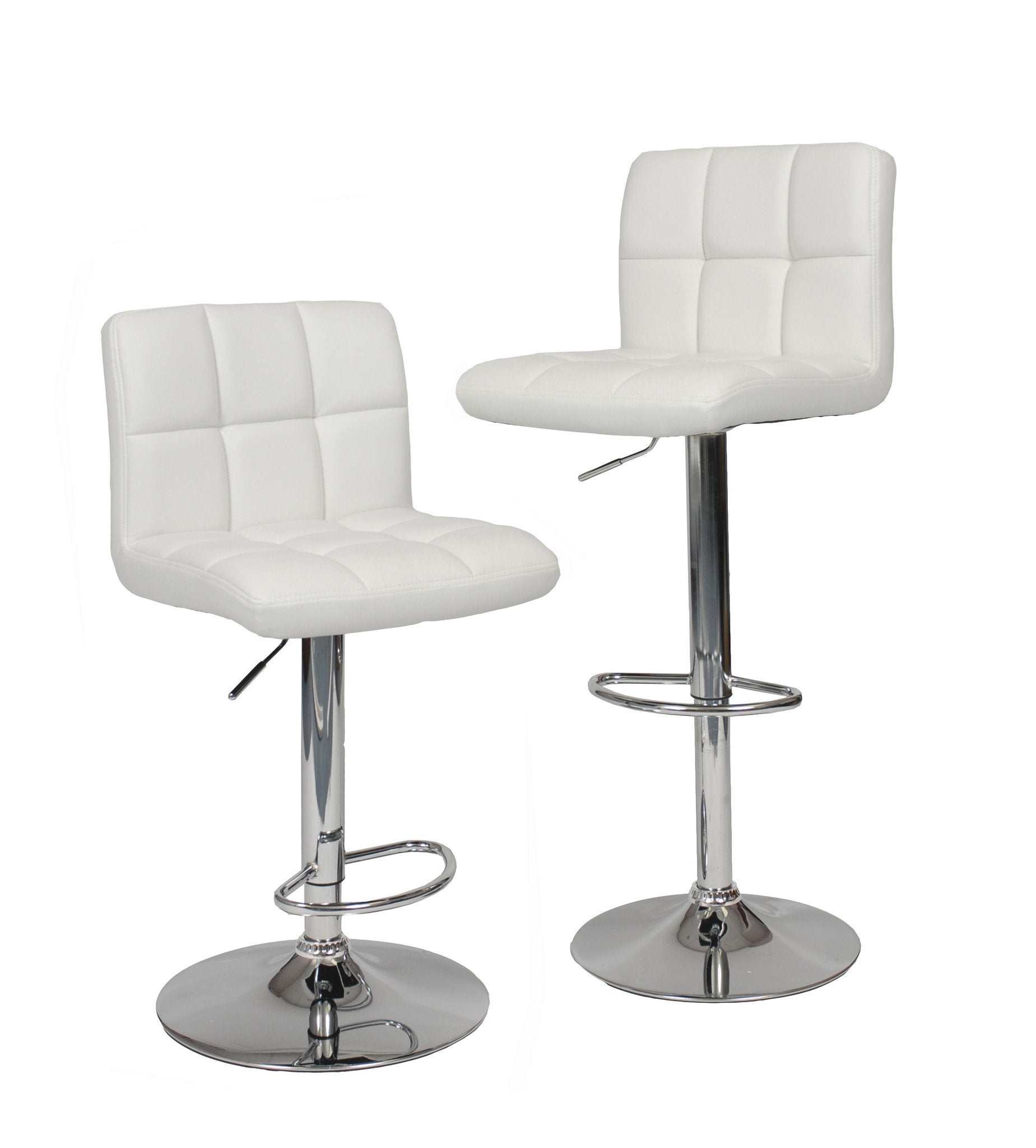 Premium PU Leather Modern Adjustable Hydraulic Swivel Bar Stools - Set of 2, White - Perfect for Kitchen Islands, Home Bars & Contemporary Dining Spaces