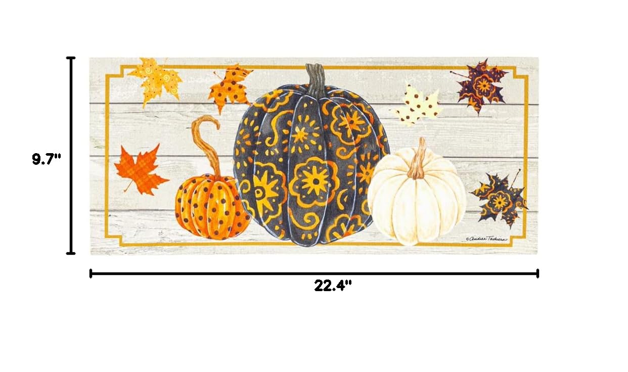 Evergreen Patterned Pumpkins and Leaves Sassafras Switch Mat - Fall Home Decor for Kitchen, Entryway, and Thanksgiving Table Setting