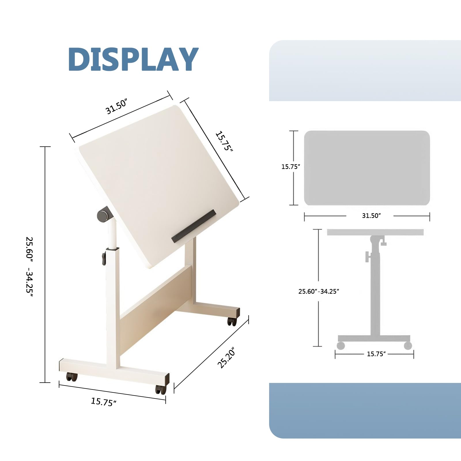 Adjustable Height Small Standing Desk - 31.5 Inch Folding Computer Desk for Home Office | Portable Laptop Desk with Wheels | Space-Saving Rolling Desk for Small Spaces (White, 31.5